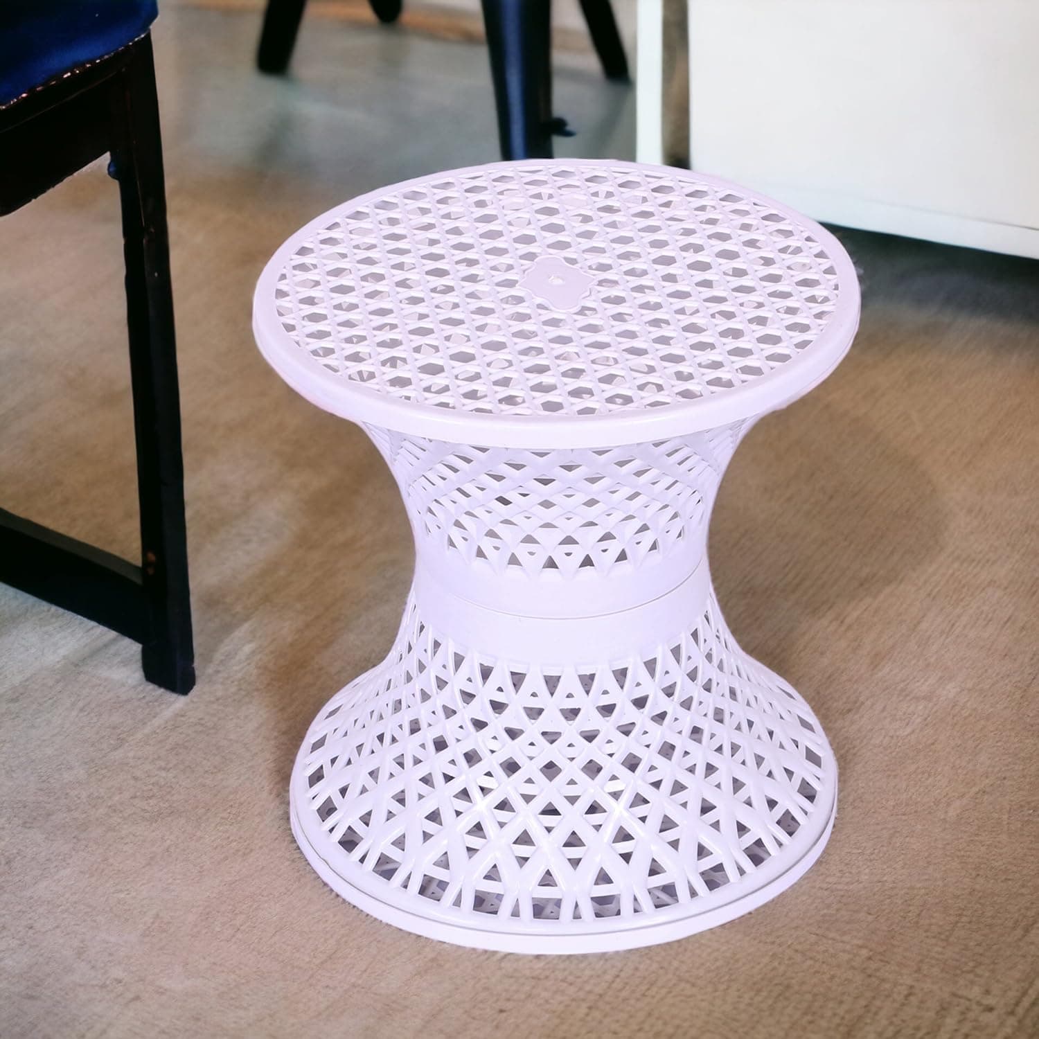 Damroo Fun Homes Seating Stool | Plastic Mesh, Both Sided for Guestroom, Garden & Balcony | White, 30-32 Cm