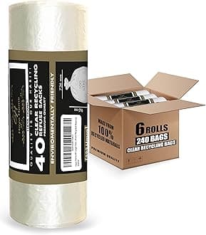 Haya Home 100L 6 rolls 240 Large Clear recycling bags Transparent Recycling Bin Bags, Rubbish Bags and Refuse Sacks 120 Gauge Bin Liners Heavy Duty Bin Bags Large Waste Bags 100% Recycled Material