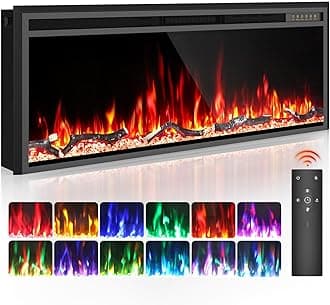 Electric Fireplace - 50" Linear Fireplace Heater with 15 Belt Light Colors - 5100 BTU Heat Output - Timer & Remote Control