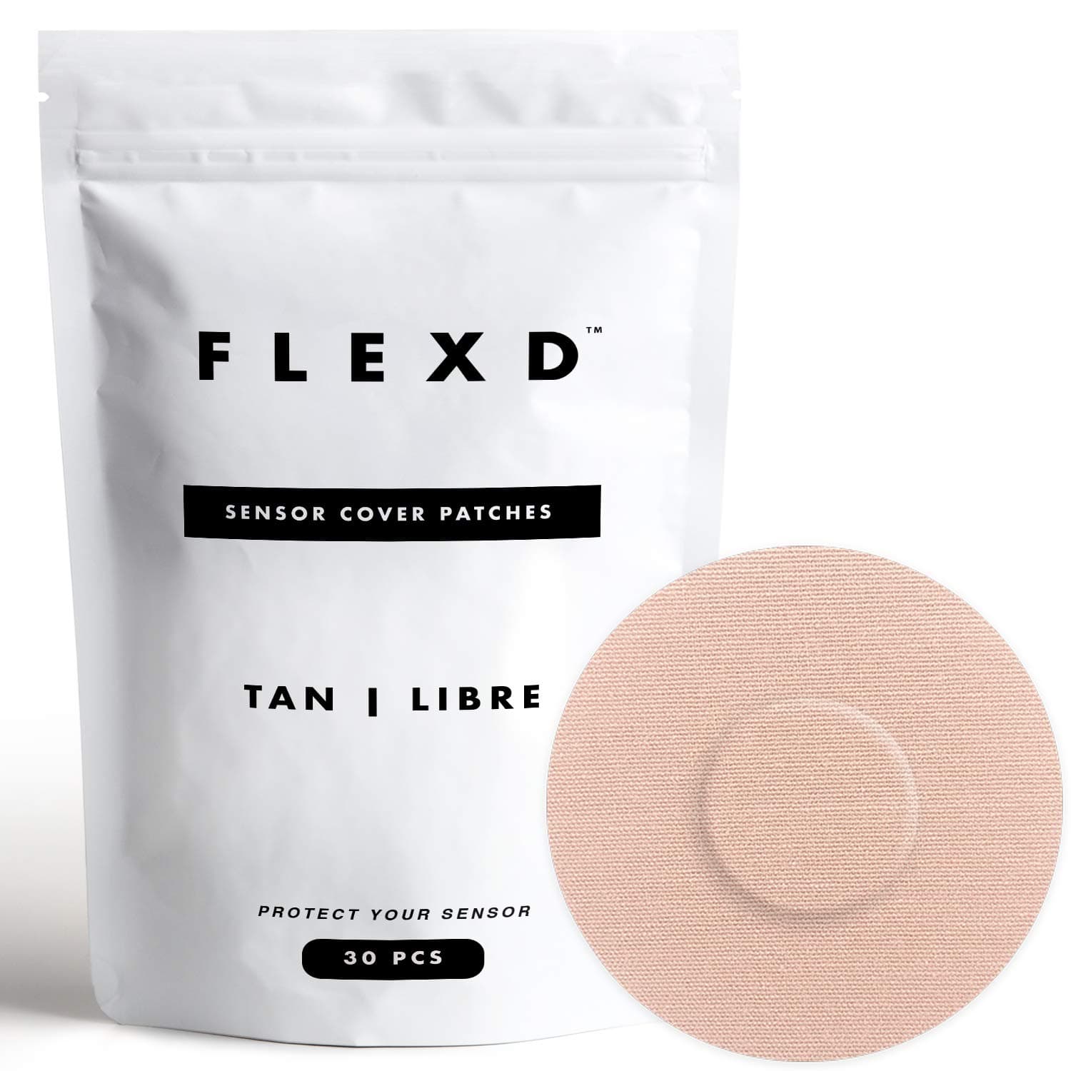 Flexd - Libre 3 Sensor Covers Waterproof, Freestyle Adhesive Patches (Pack of 30) Round, Tan