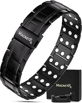 MagnetRX® 3X Strength Titanium Magnetic Bracelet â€“ Magnetic Bracelets for Men â€“ Premium Fold-Over Clasp & Adjustable Length with Sizing Tool (Black), One Size