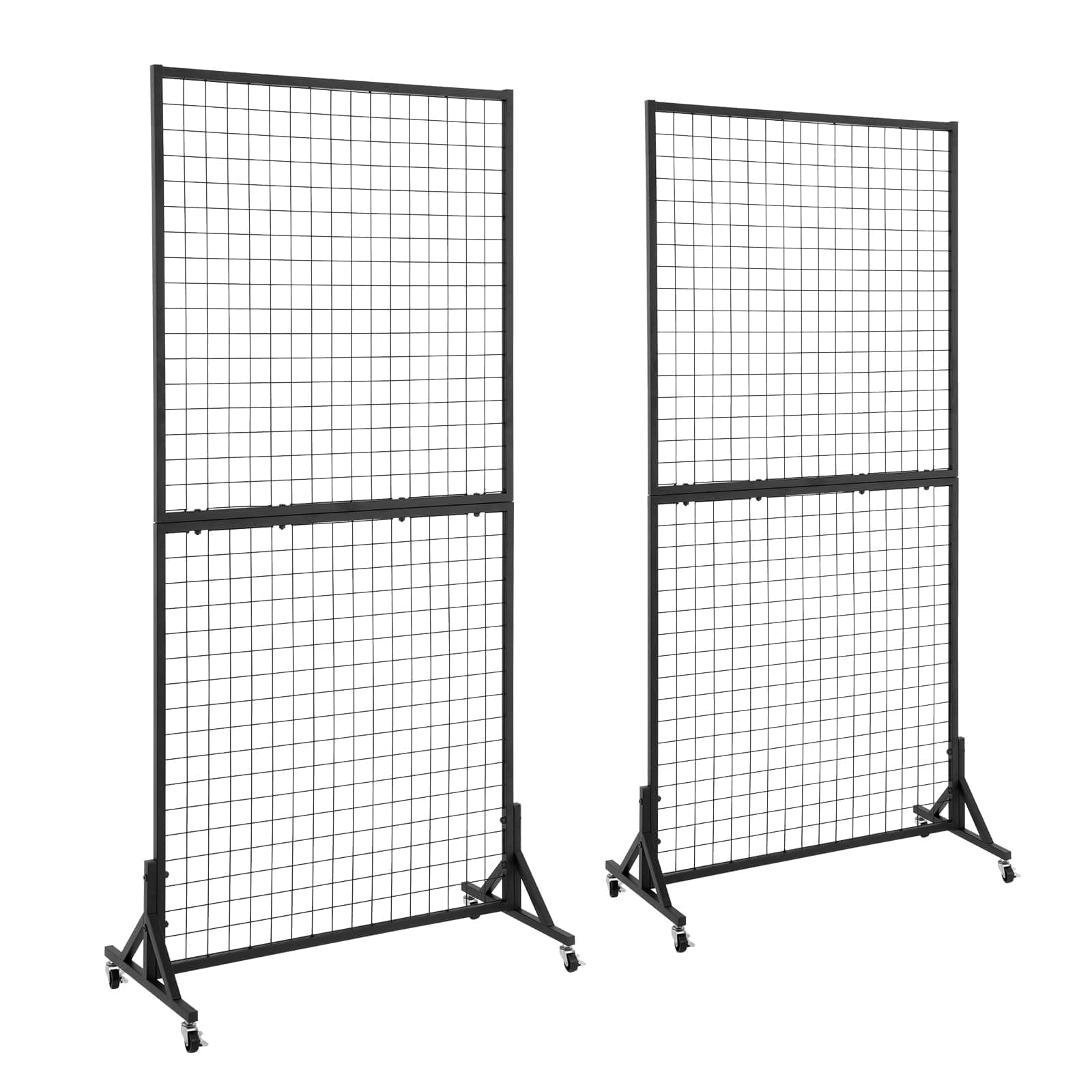2 Packs 3' x 6' Grid Wall Panels Standing Wire Grid, Study Display Rack with T-Base Wheels Freestanding Gridwall Panel Tower for Shows, Black