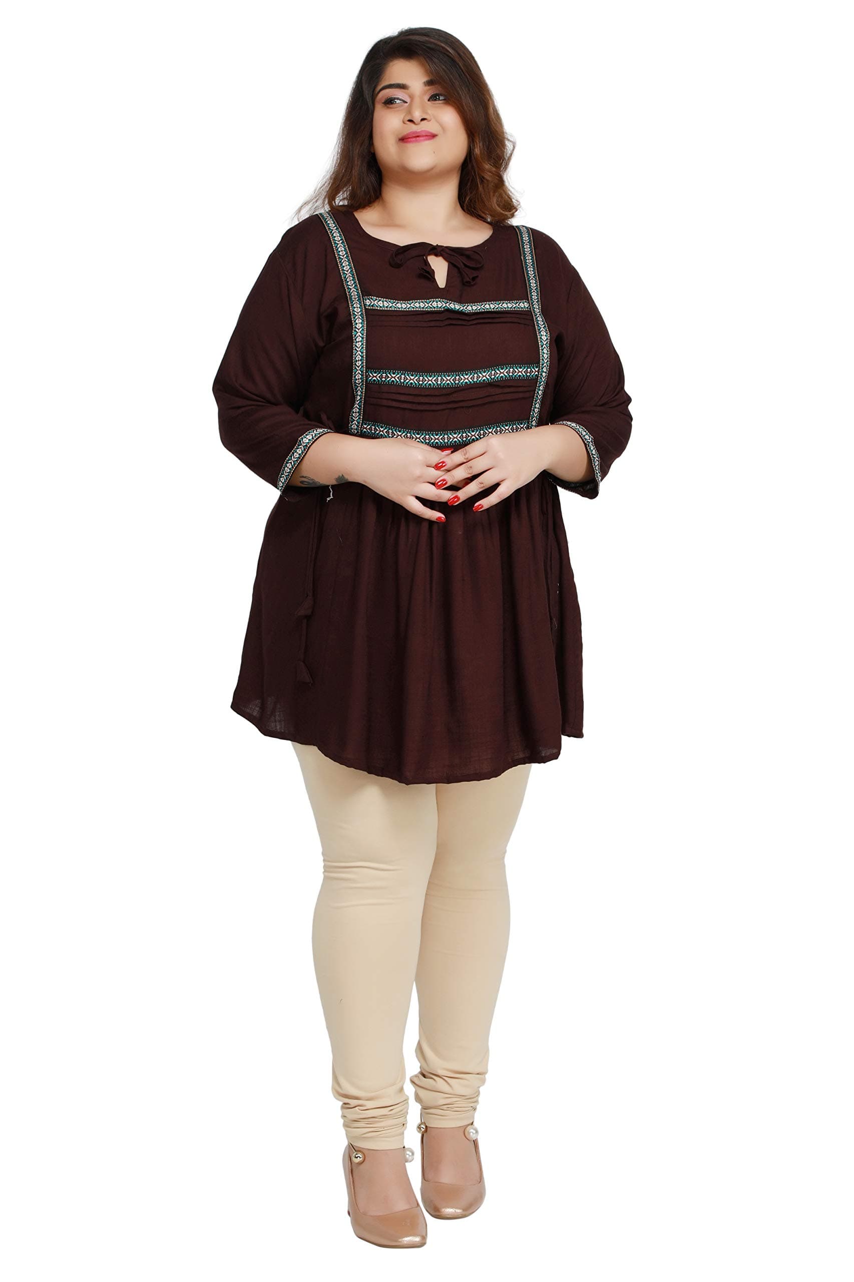 PrimeSons Women's Plus Size Solid 3/4 Sleeve Indian Kurtis for Women Kurta Tunic Top Dress