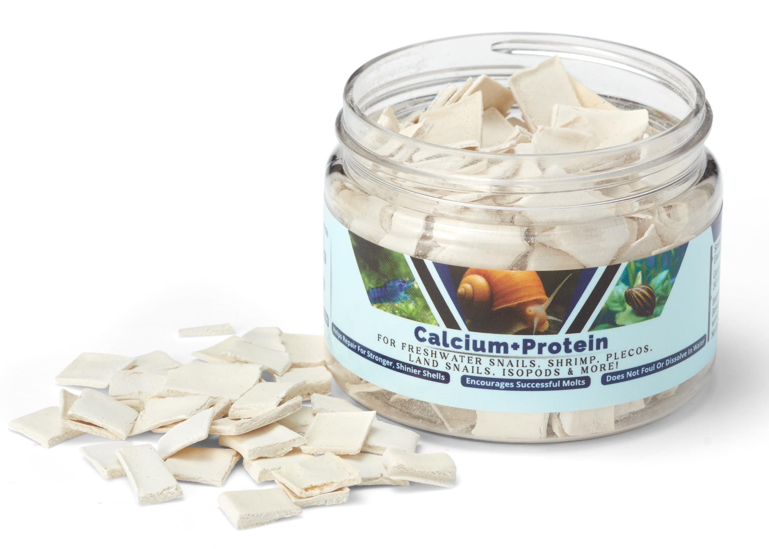 Calcium + Protein, for Strong Shells, Healthy Molts, 100% Natural, Does Not Dissolve in Water, Fast Sinking for Aquatic Shrimp, Snails, Plecos and More! Biologist Made in USA