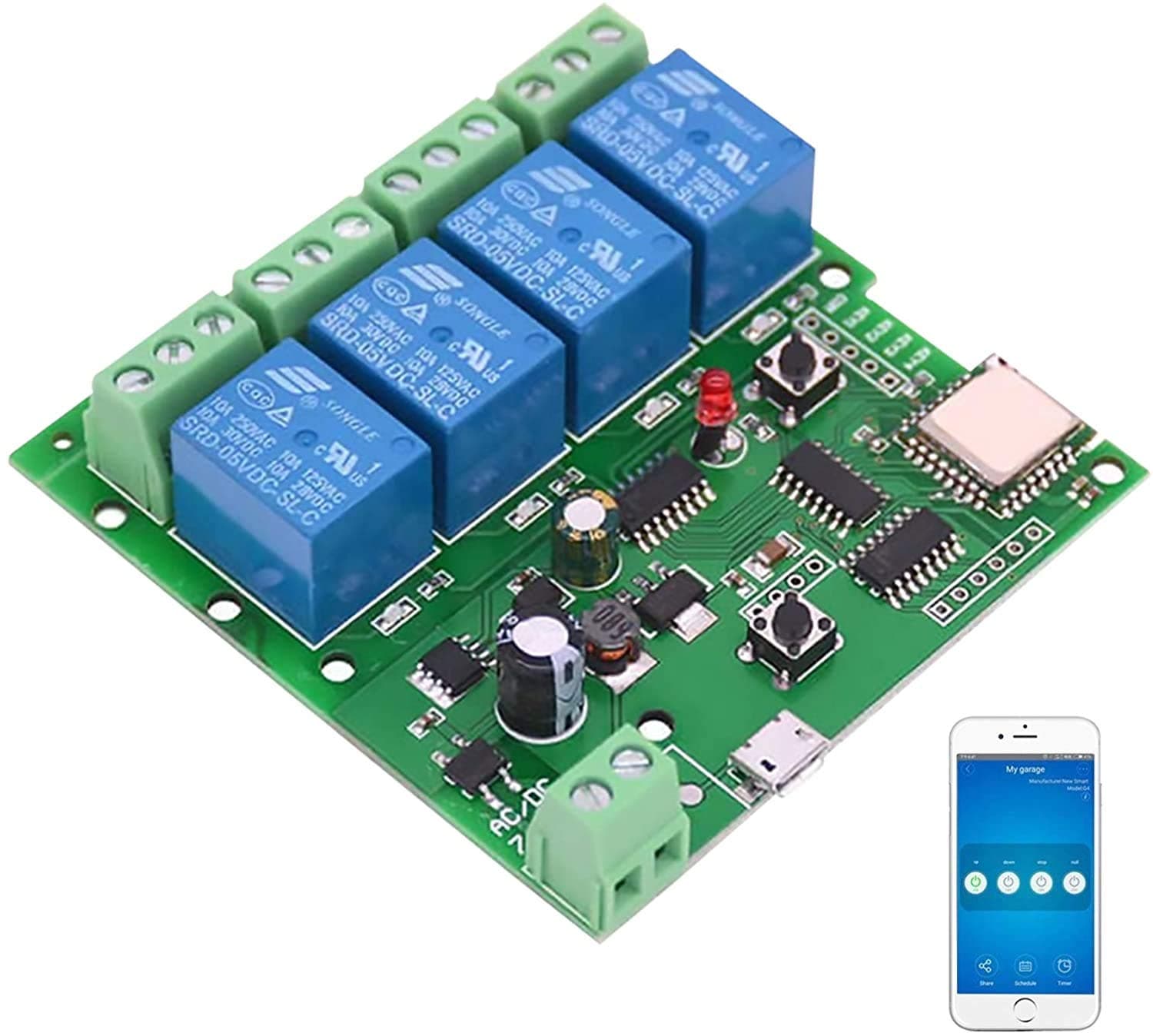 WiFi Wireless Inching Relay Monentary/Self-Locking Switch Module DIY Smart Home Remote Control DC 5-32V AC90-260V Ewelink App iOS/Andriod Compatible with Alexa Echo Google Home IFTTT (DC4)