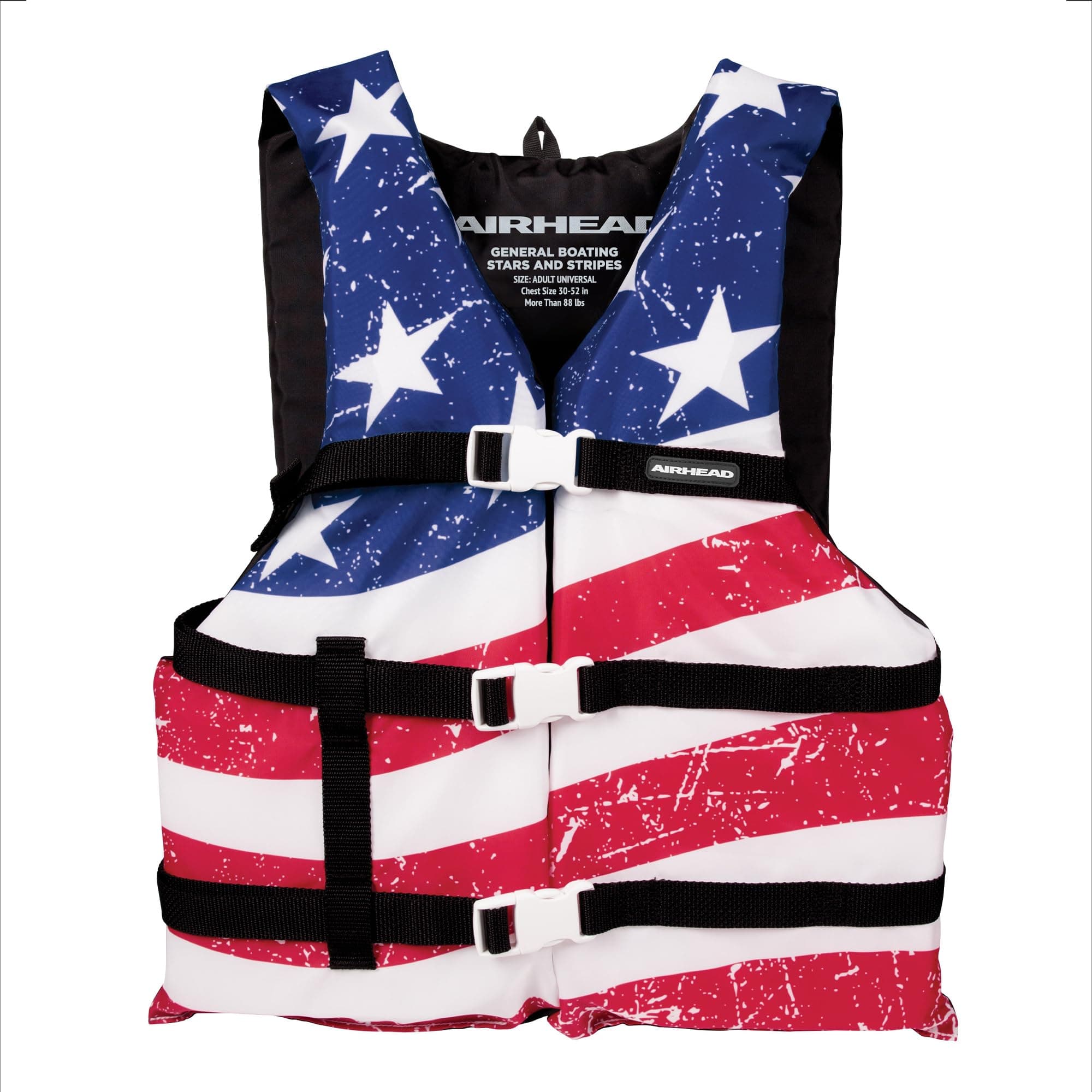Sportstuff Type III Life Jacket US Coast Guard Approved Open Sides with 3 Body Belts & Buckles Quick Dry Fabric, Secure Fit, Comfortable Stars & Stripes
