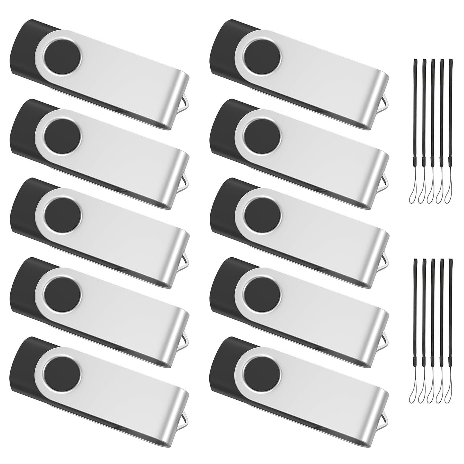 (Not 128GB) ABLAZE 128MB Flash Drive 10 Pack, USB 2.0 Memory Stick with Lanyards Swivel Thumb Drives Bulk 128MB Pendrive U Disk for Data Storage (Black)