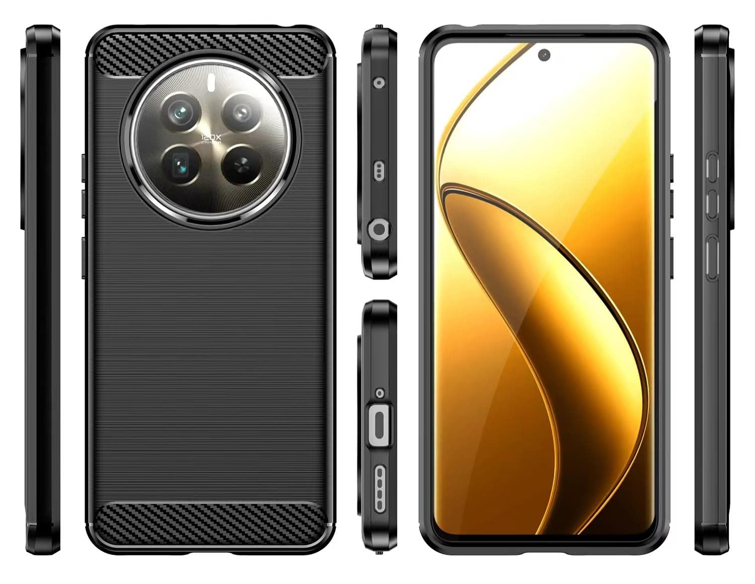 Case for Realme 12+ 5G Case, Realme Narzo 70 Pro/Narzo 70 Case, Realme 12 4G Case Slim Thin Carbon Fiber TPU Rubber Protective Cases Anti-Scratch Shockproof Cover for Realme 12+ 5G Black