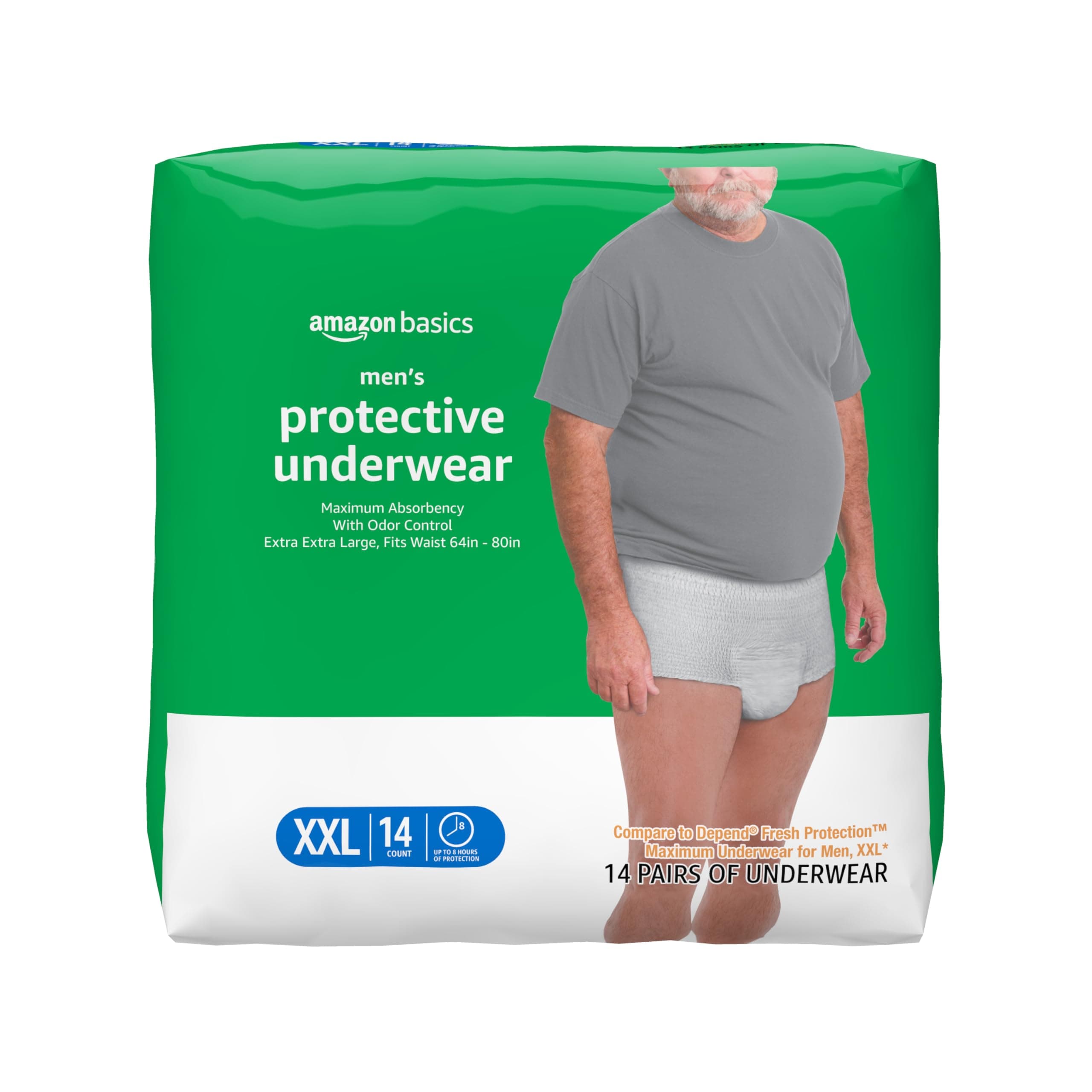 Amazon Basics Maximum Absorbency Incontinence Underwear for Men with Leak Protection, 2X-Large, 14 Count