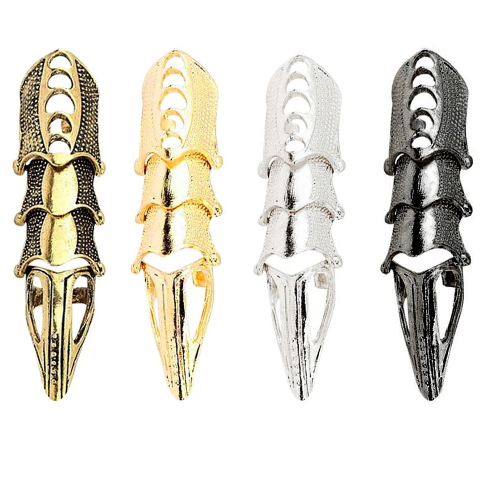 2-4Pcs Punk Full Armor Knuckle Joint Claw Finger Ring Set Gothic Adjustable Rock Hinged Ring for Women Men Jewelry Gift Halloween Cosplay Party Costume Accessory