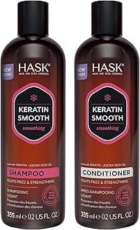 HASK Keratin Smoothing Shampoo And Conditioner Combo Pack - 355Ml | For Frizzy Chemically Treated Hair | Color Safe, Sulfate Free, Paraben Free