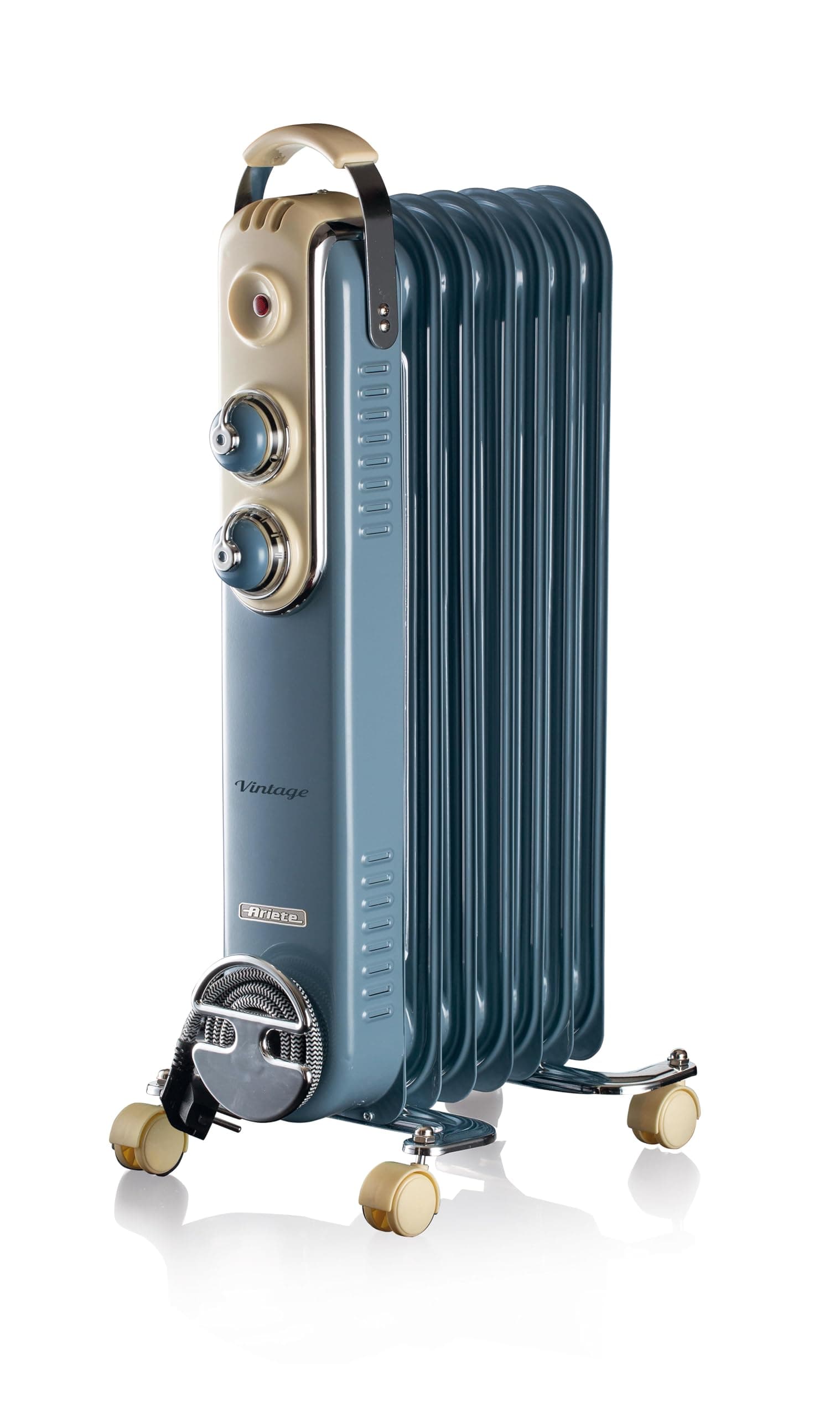 Vintage Oil Radiator with 7 Heating Elements, Adjustable Temp at 3 Power Levels 600W, 900W, 1500W, Swivel Wheels, Fast Room Heater Ideal for Bedroom, Home & Office - Blue ‎ART837/05