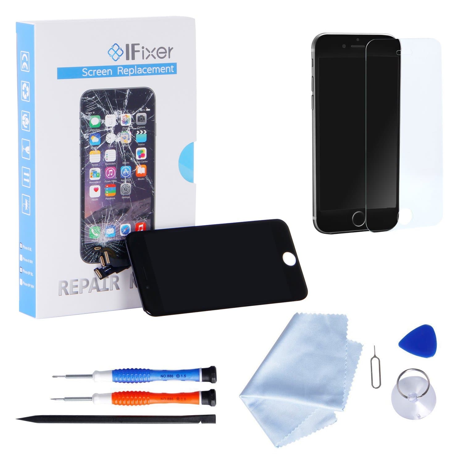 Full Assembly iPhone 6 LCD Screen Replacement Digitizer Kit with Front Camera and Frame Tool Set Black