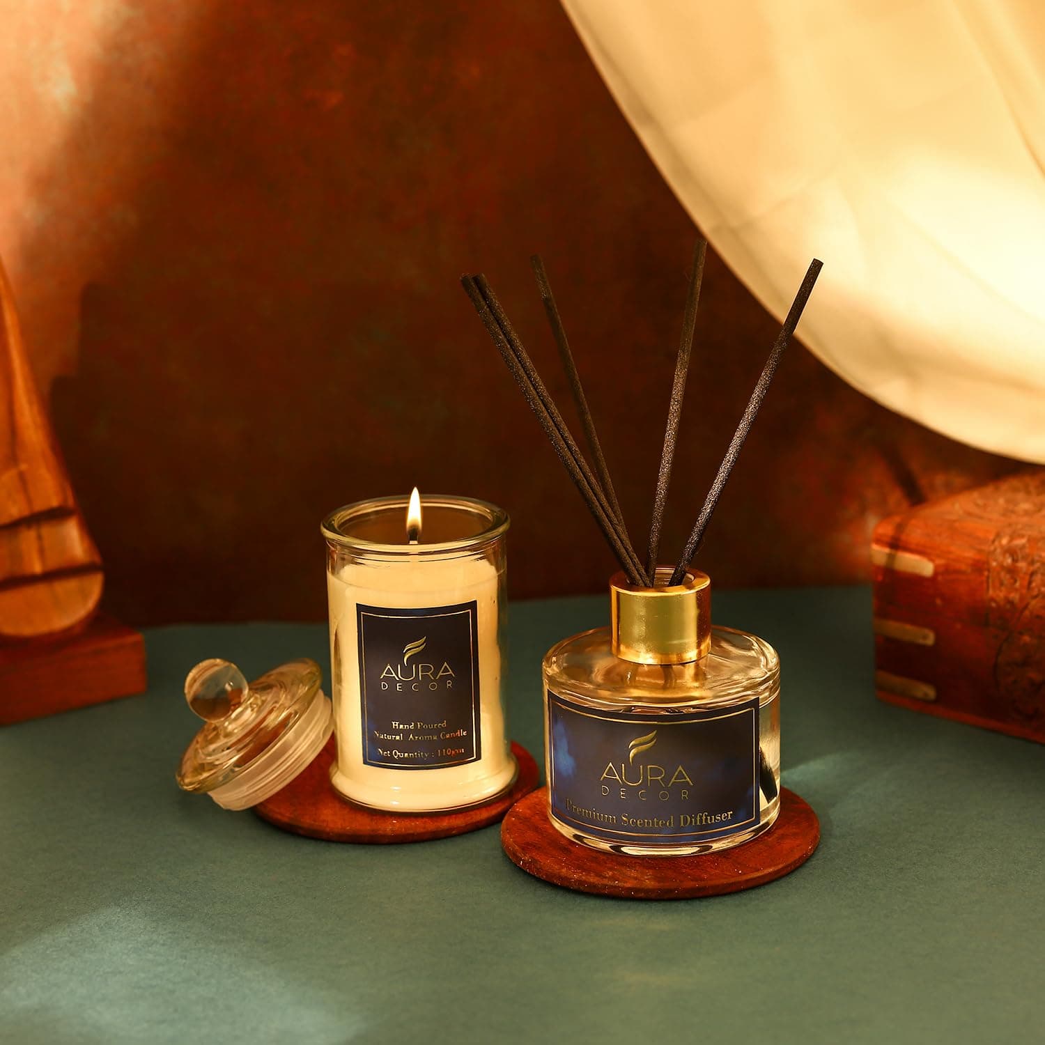 Luxury Reed Diffuser & Scented Candle Gift Set with Premium Fragrance of Blue Sage & Lavender