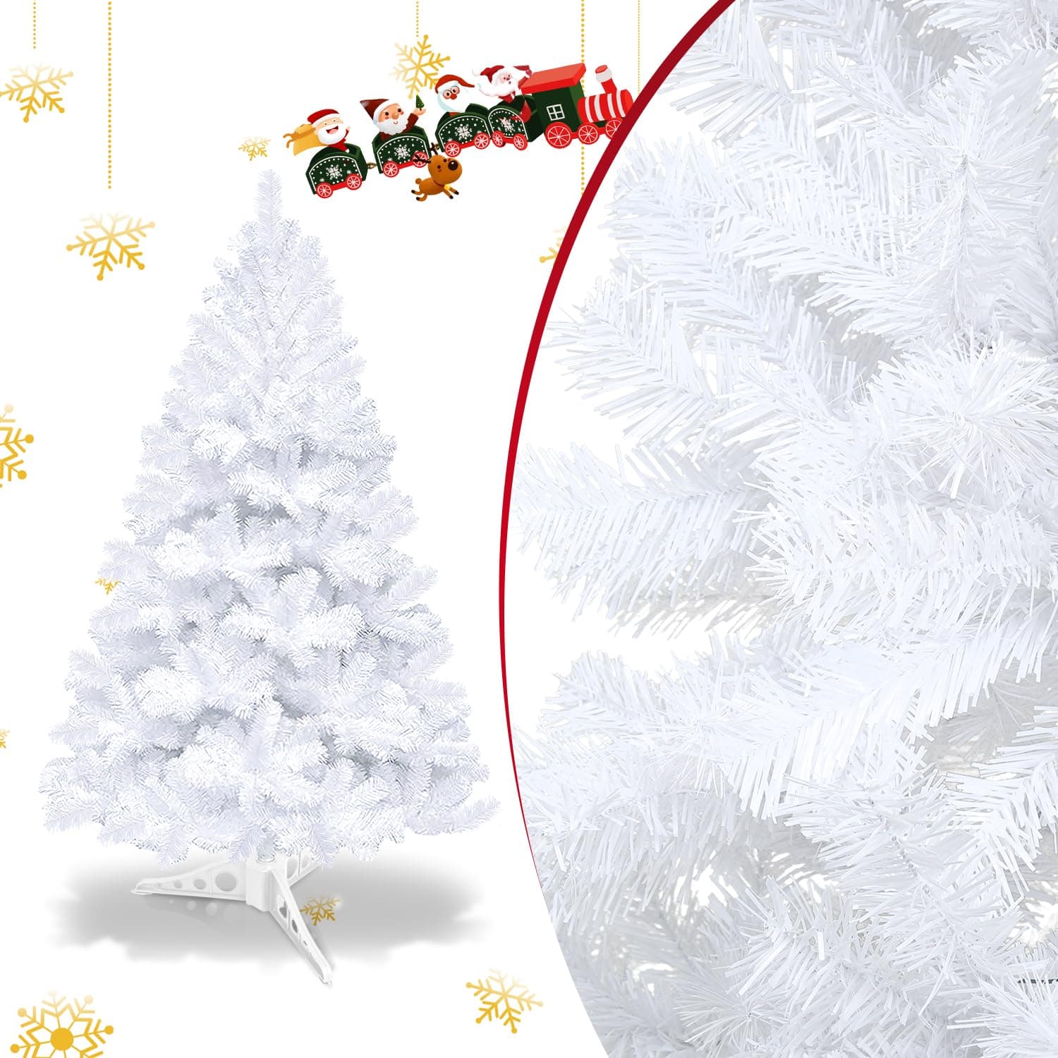 Christmas Tree Artificial 4Ft Natural Xmas tree Bushy Hinged Branches cone with Firm Metal Stand for Indoor and Outdoor Home Party Xmas Decoration, PVC, White