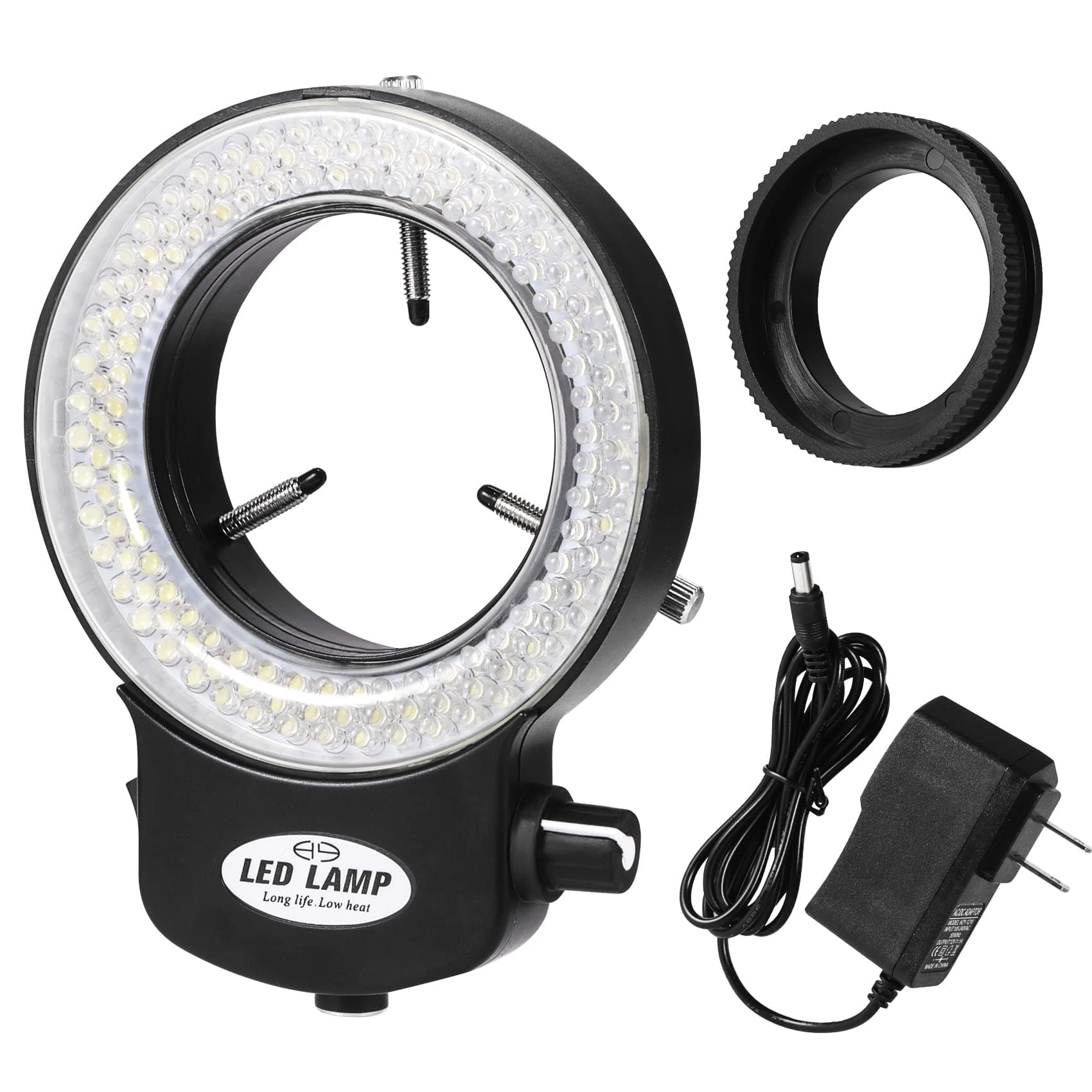 144 LED Ring Microscope Light Adjustable Illuminator, Microscope Lamp LED Ring Light Source for Lab Stereo Microscopes, Camera and Mini Lathe - Black