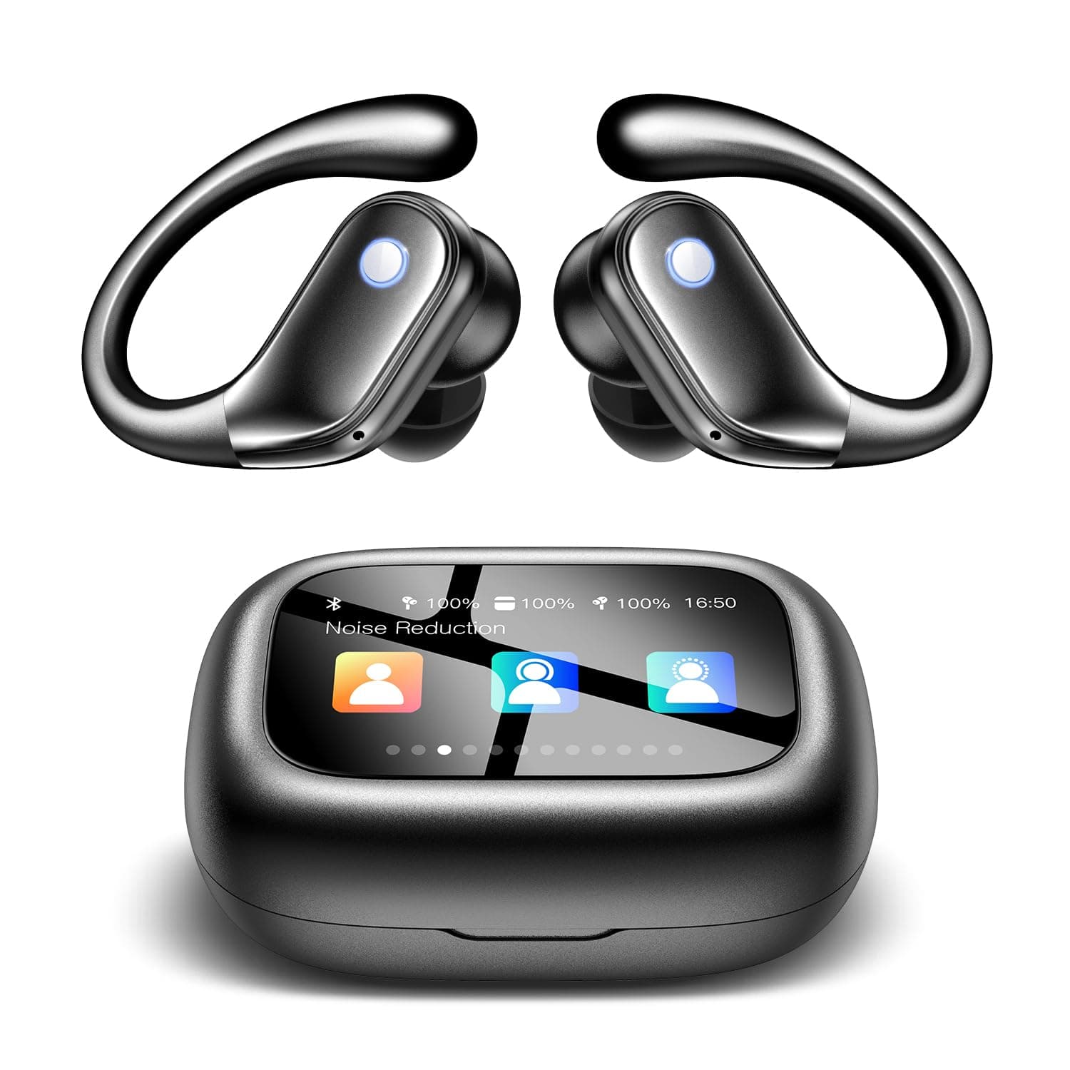 Wireless Earbuds, Sport Ear Buds with Multifunctional Touch Screen, Bluetooth 5.4 Headphones, Bass Stereo Sound, 5 EQ Over-Ear Earbuds for Sports/Workout/Gym-Black