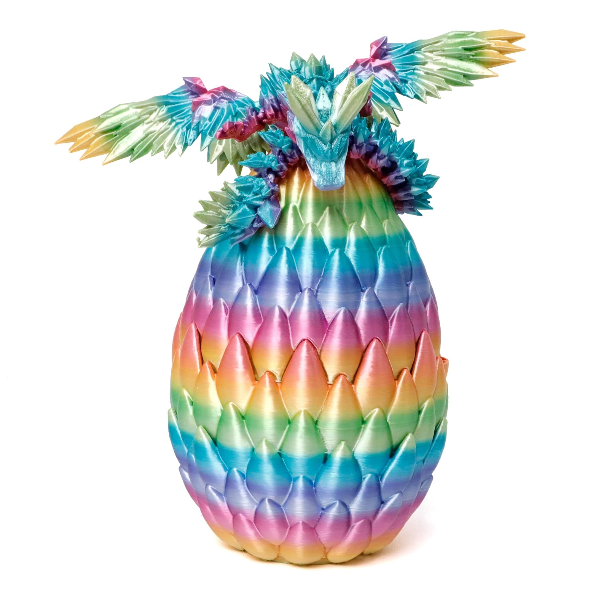 3D Printed Dragon Egg, Large 9" Rainbow Flying Dragon in Colorful Eggs, Fidget Toy for Birthday Gift, Flexible Desk Figure Decor, Mystery Desk Pet (Rainbow)
