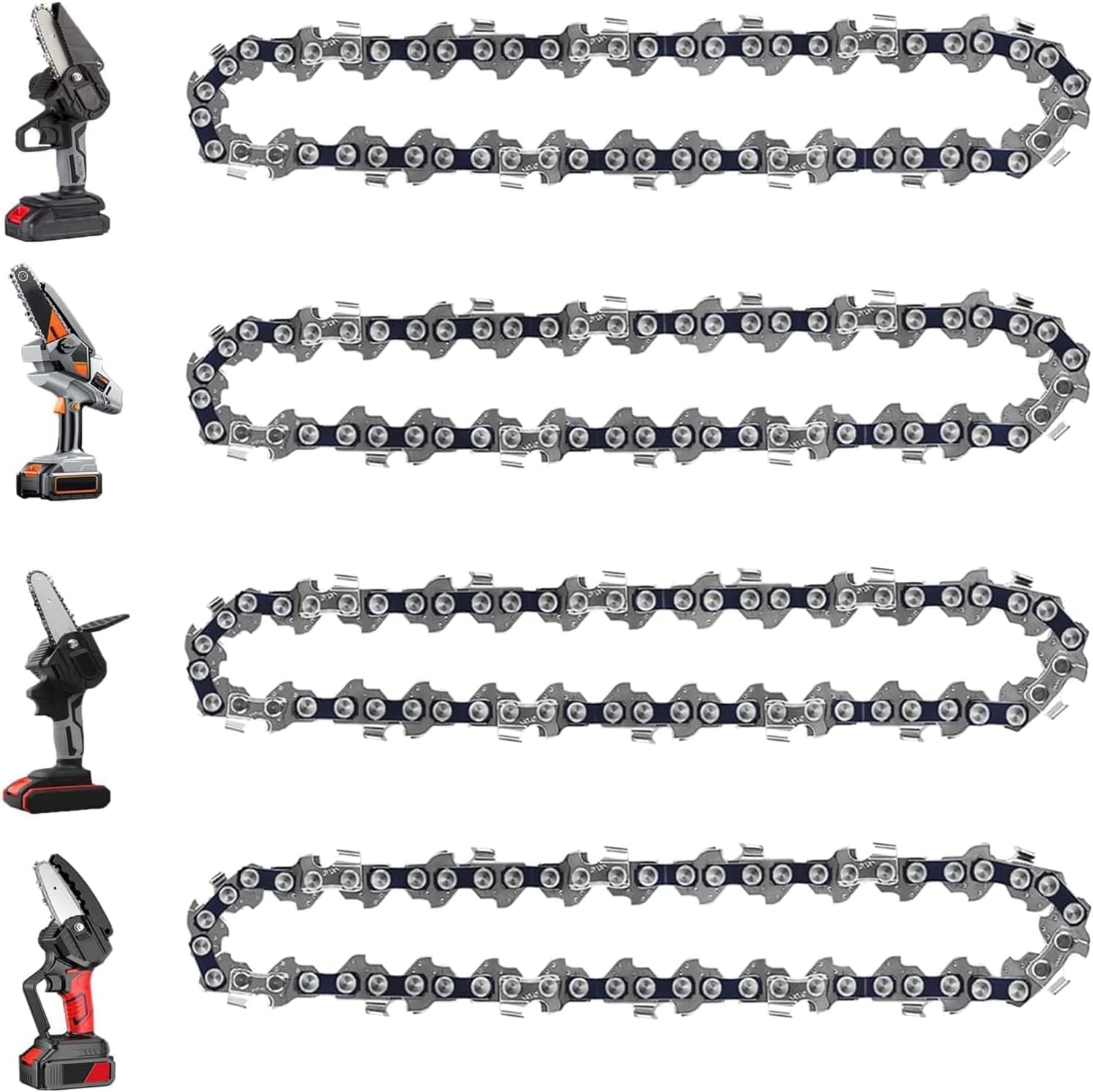 6 Inch Mini Chainsaw Chain Replacement Accessories,4 Pieces Chain Saw Chains for Cordless Electric Portable Mini Chainsaw for Pruning Shears Wood Cutting(37 Drive Links)