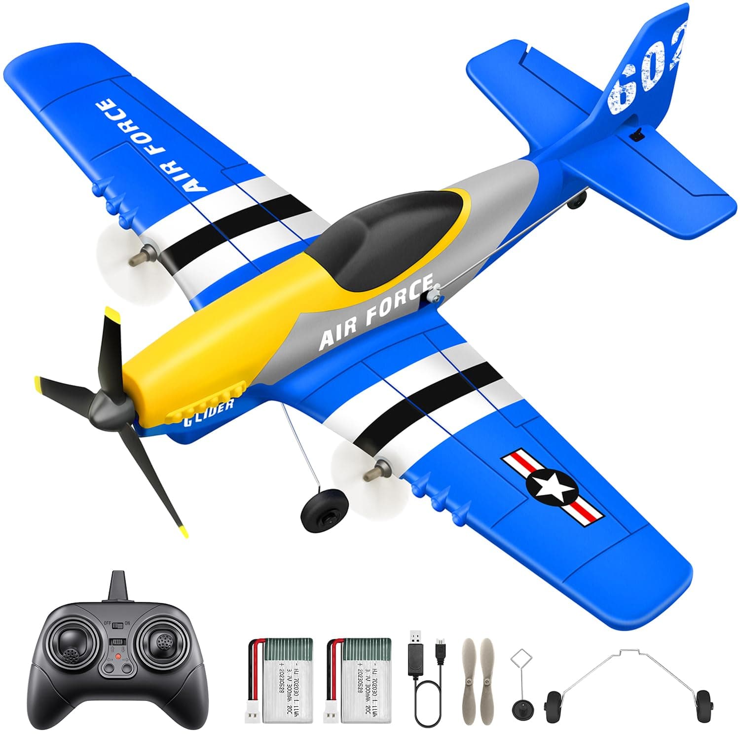 3 Channel RC Plane P-51D Mustang, Remote Control Airplane Ready to Fly, 2.4GHz 6-axis Gyro Stabilizer, Easy to Fly for Kids & Beginners