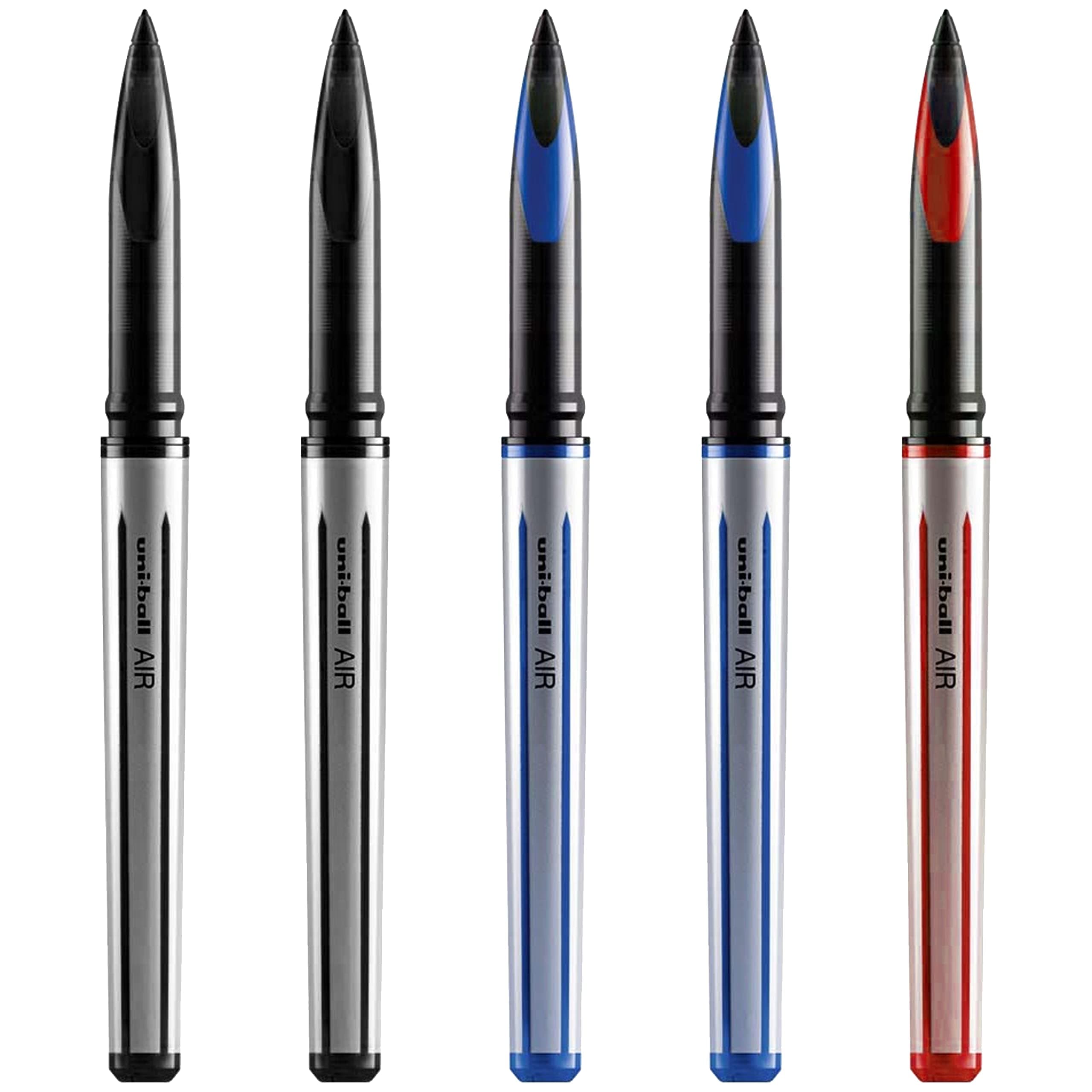 uni-ball AIR - 0.7mm Medium Rollerball - 5 Pack - 2 x Black, 2 x Blue, 1 x Red - UBA-188-L
