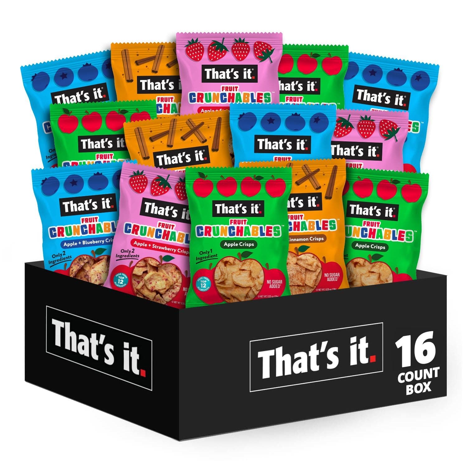 That's it. Fruit Crunchables Variety Pack, Fruit Snacks for Kids, 100% Fruit Crisps, Plant-Based, Non-GMO, Gluten-Free, No Sugar Added (16 Pack)