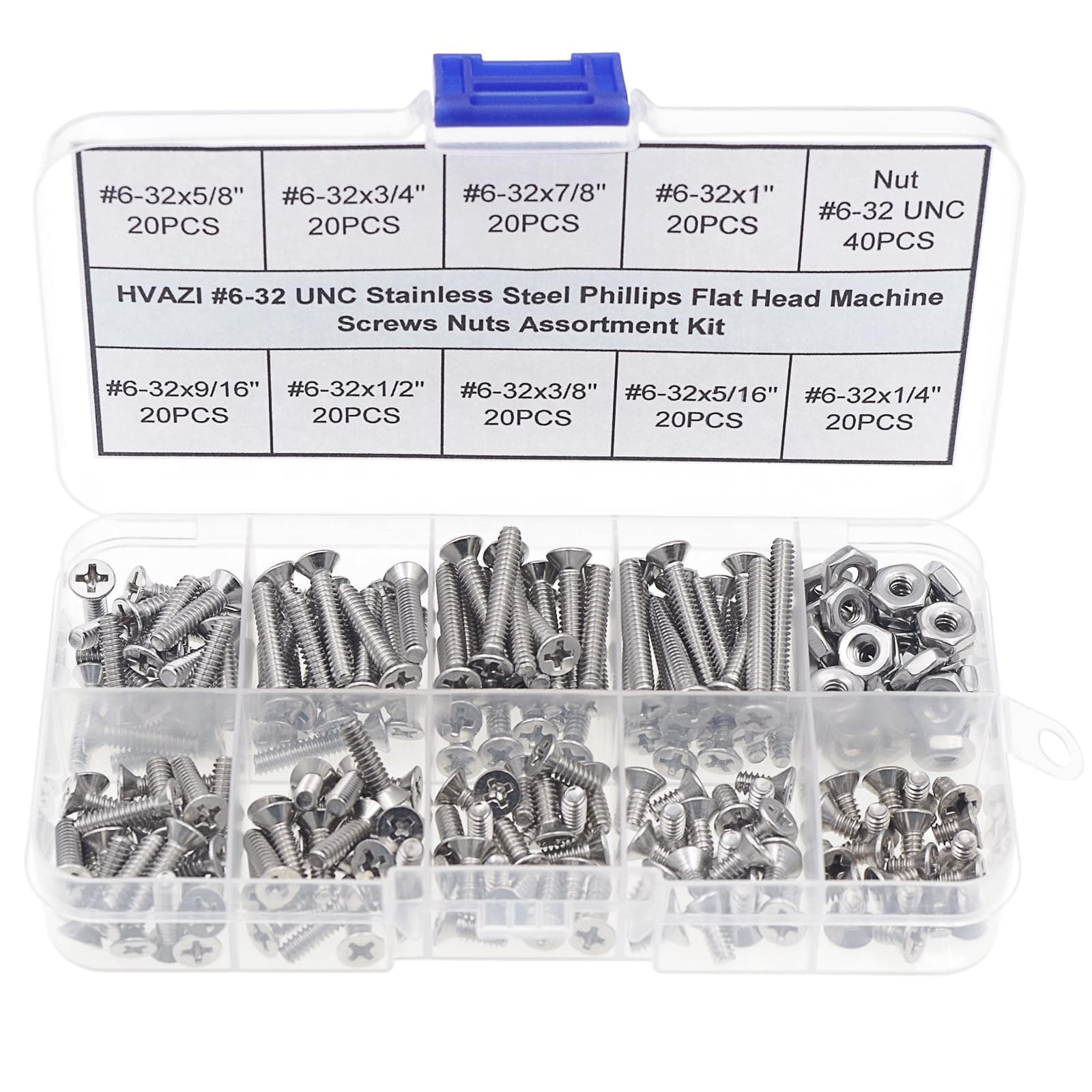 #6-32 UNC Stainless Steel Phillips Flat Head Machine Screws Nuts Assortment Kit