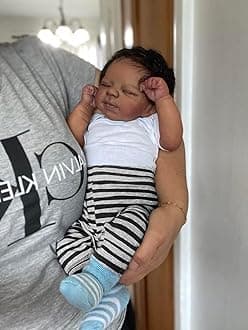 Lifelike Black Reborn Baby Dolls 18 Inch Realistic Baby Doll, Real Life Dolls That Look Real Black Boy, Sleeping African American Reborn Silicone Newborn Doll for Girls
