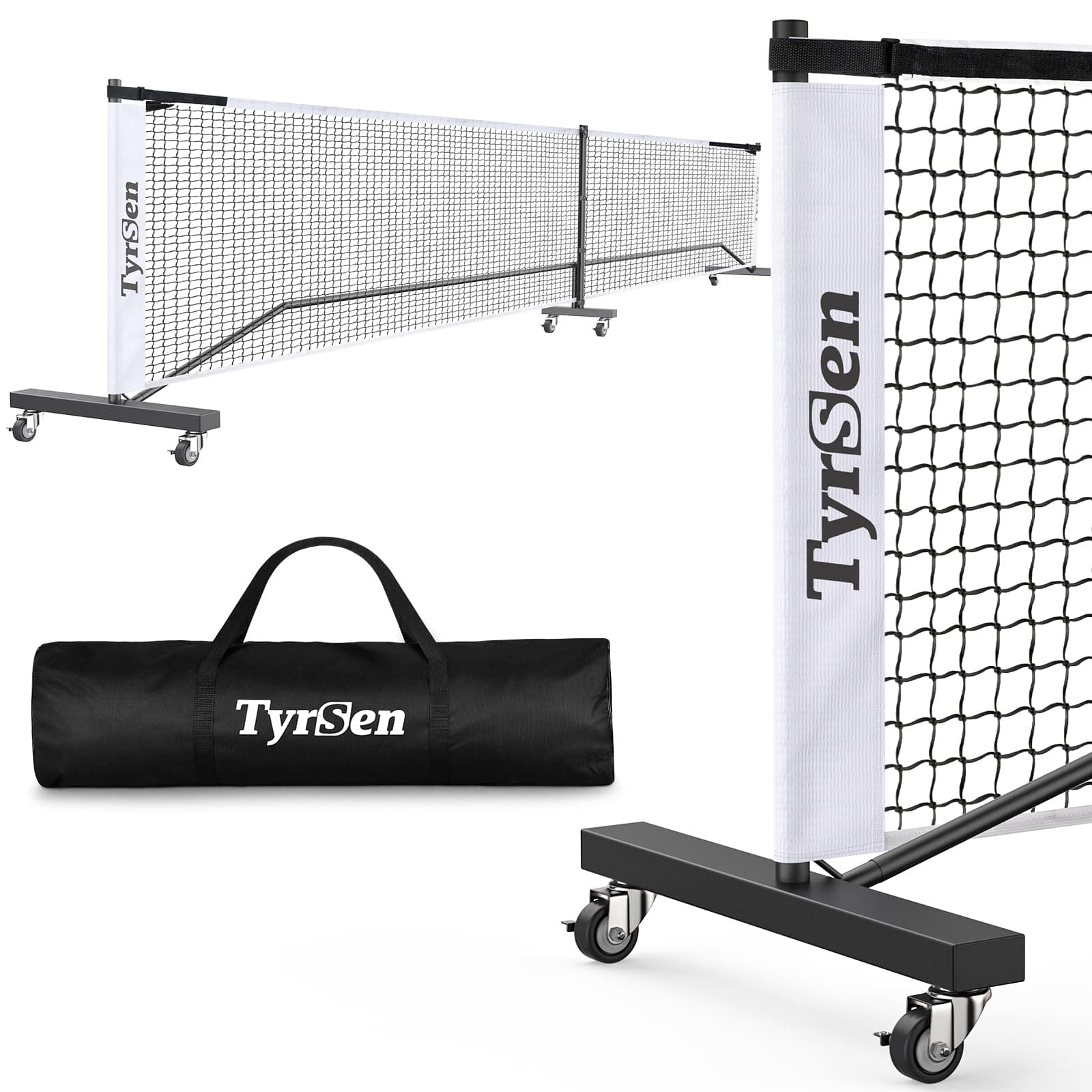 Portable Pickleball Net System on Wheels, 22FT Strong PE Net, Metal Frame, 1 Carry Bag, Driveway & Backyard