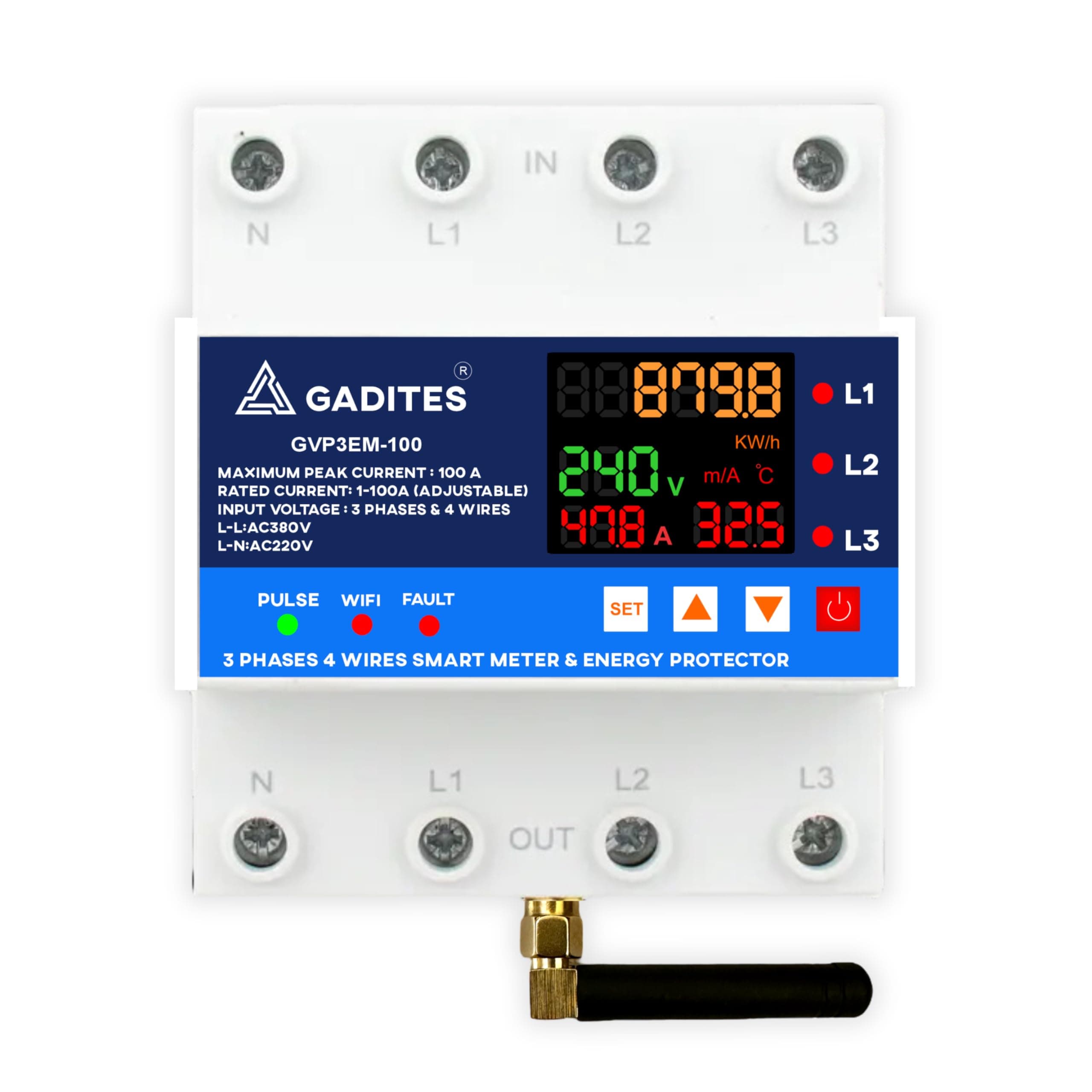 Latest 3 Phase All In 1 Over Under Voltage Protector/Energy Meter/Earth Leakage/WiFi Control/Iot Switch/Timer Switch/Over Load Protection Corded Electric, With Smart Life App (100 Amps),White