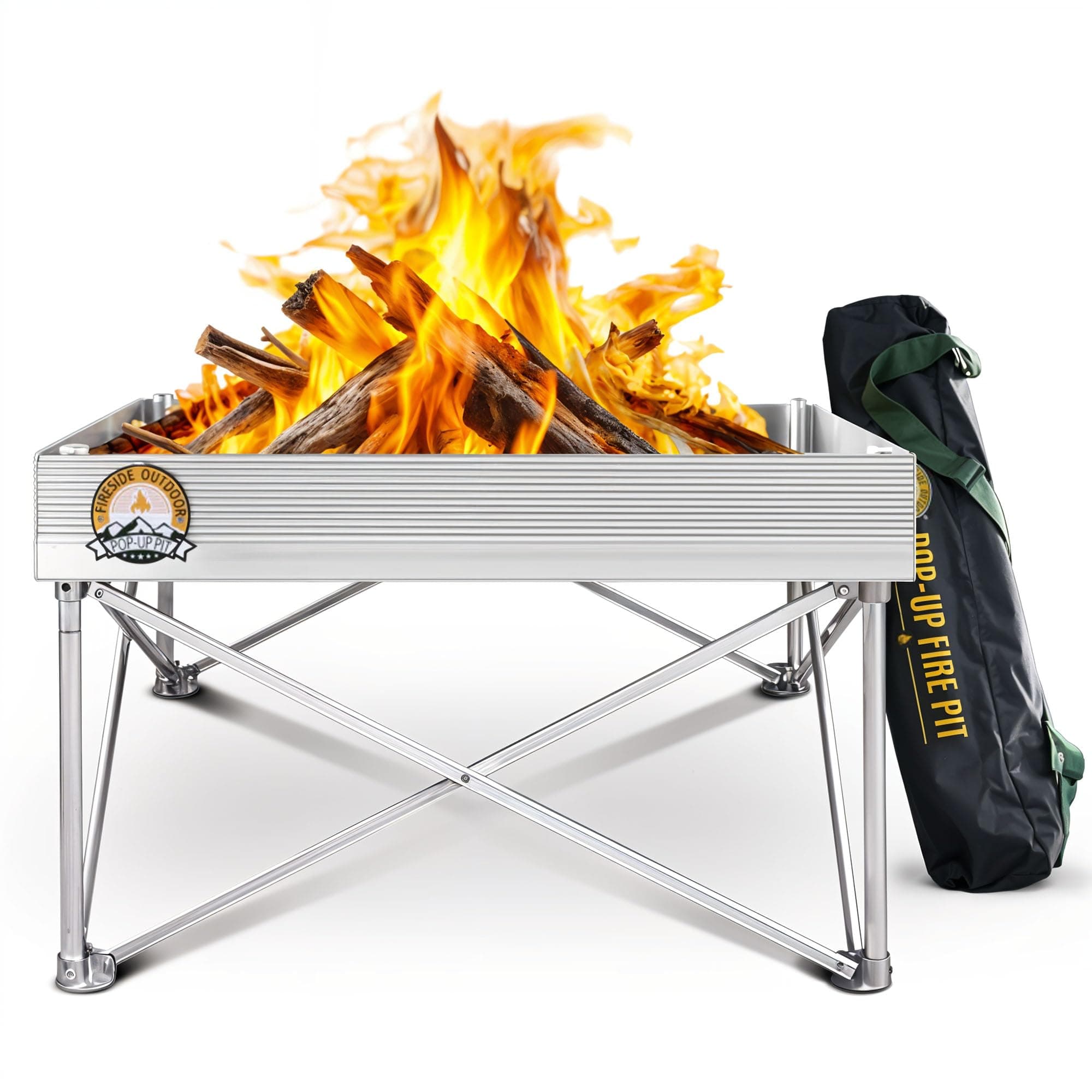 Fireside Outdoor Portable Fire Pit for Camping Fire Pit 24 Inch - Collapsible Pop Up Firepits for Outside, Portable Campfire Pits, Small Firepit for Outside, Weighs 7 lbs, Heat Shield NOT Included
