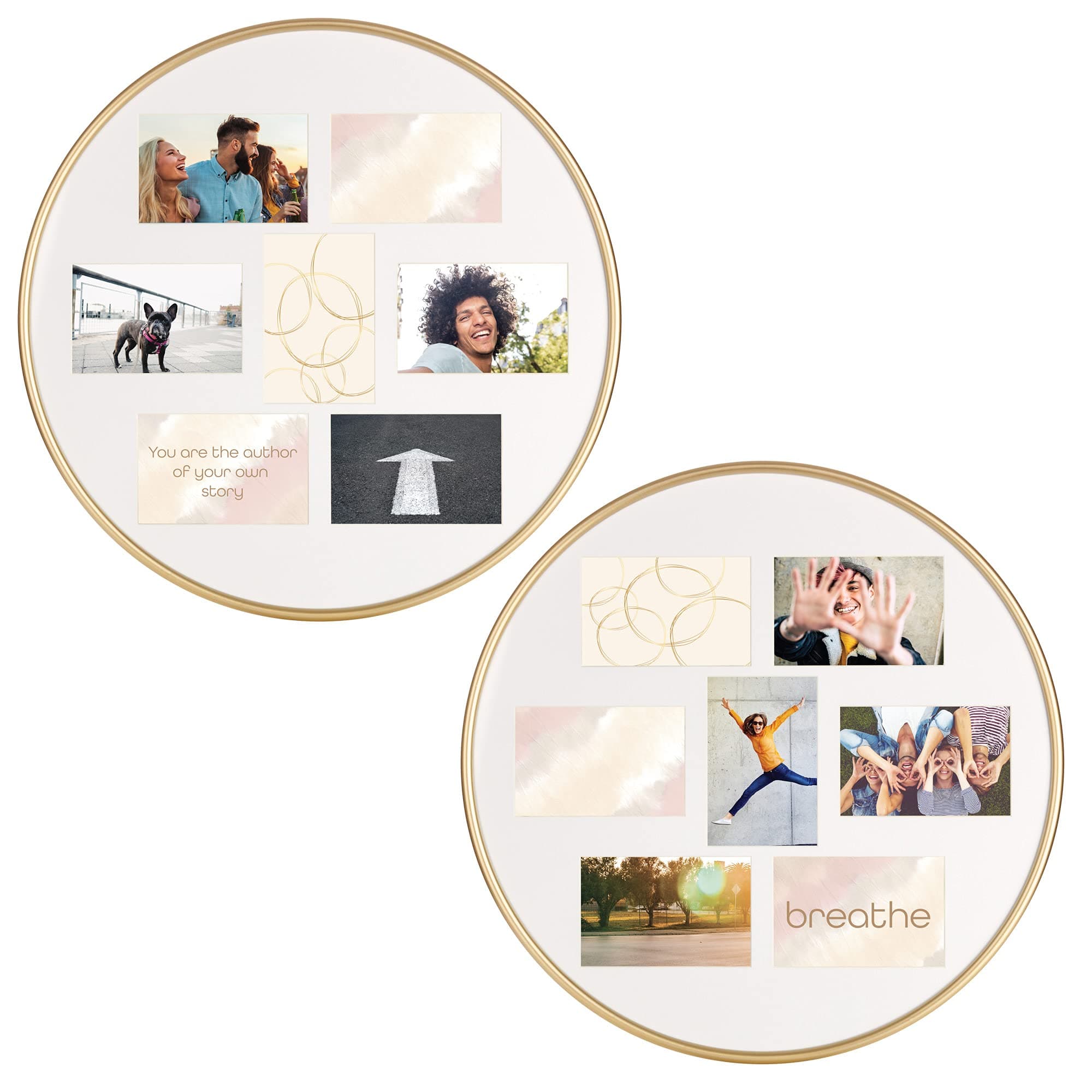 Gallery Solutions Gold Modern Round Collage Picture Frame Set, 7 Opening, Set of Two