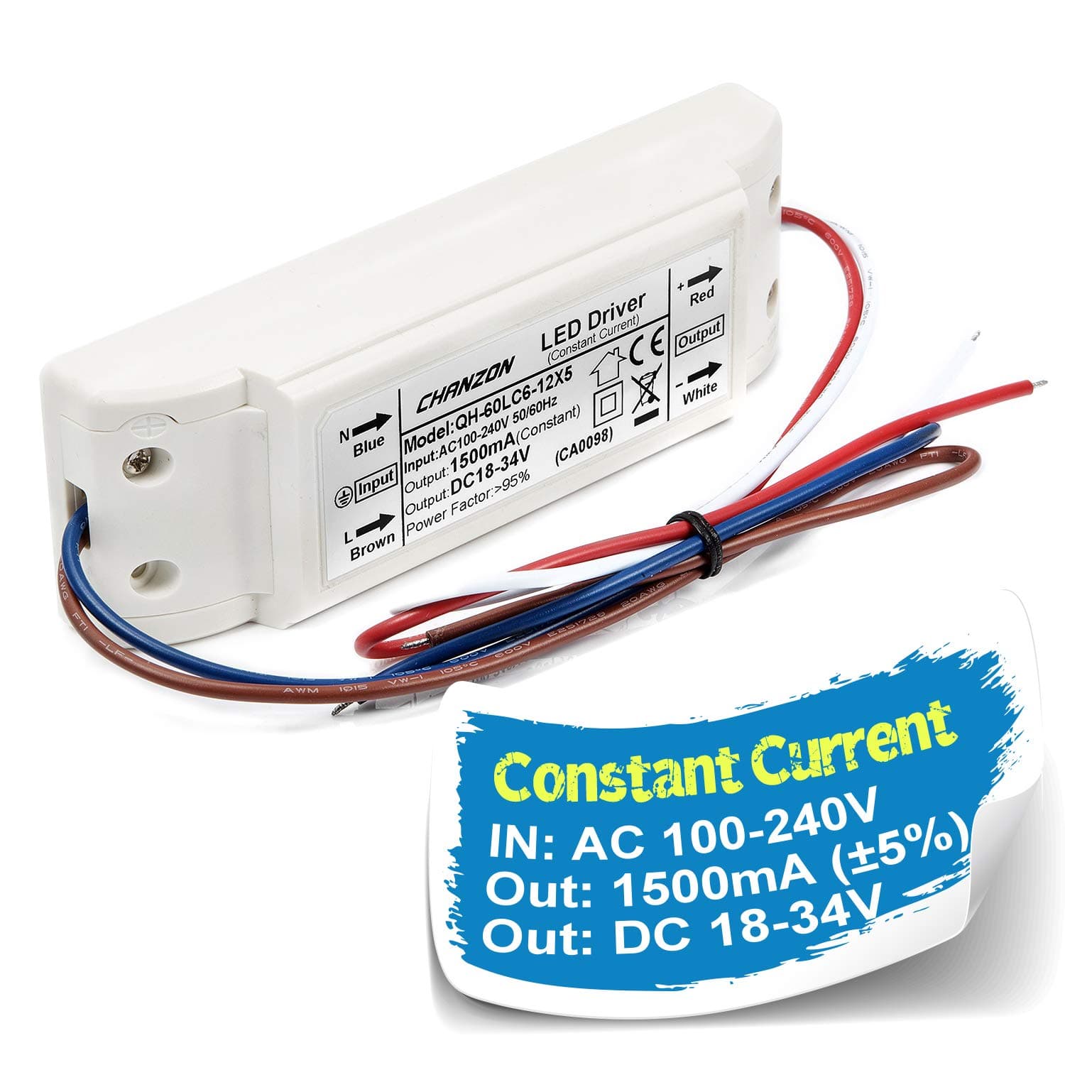Chanzon LED Driver 1500mA (Constant Current Output) 18V-34V (Input 100-240V AC-DC) (6-10) x5 30W 35W 40W 45W 50W Power Supply 1500 mA Lighting Transformer for High Power 50 W COB Chips (Plastic Case)