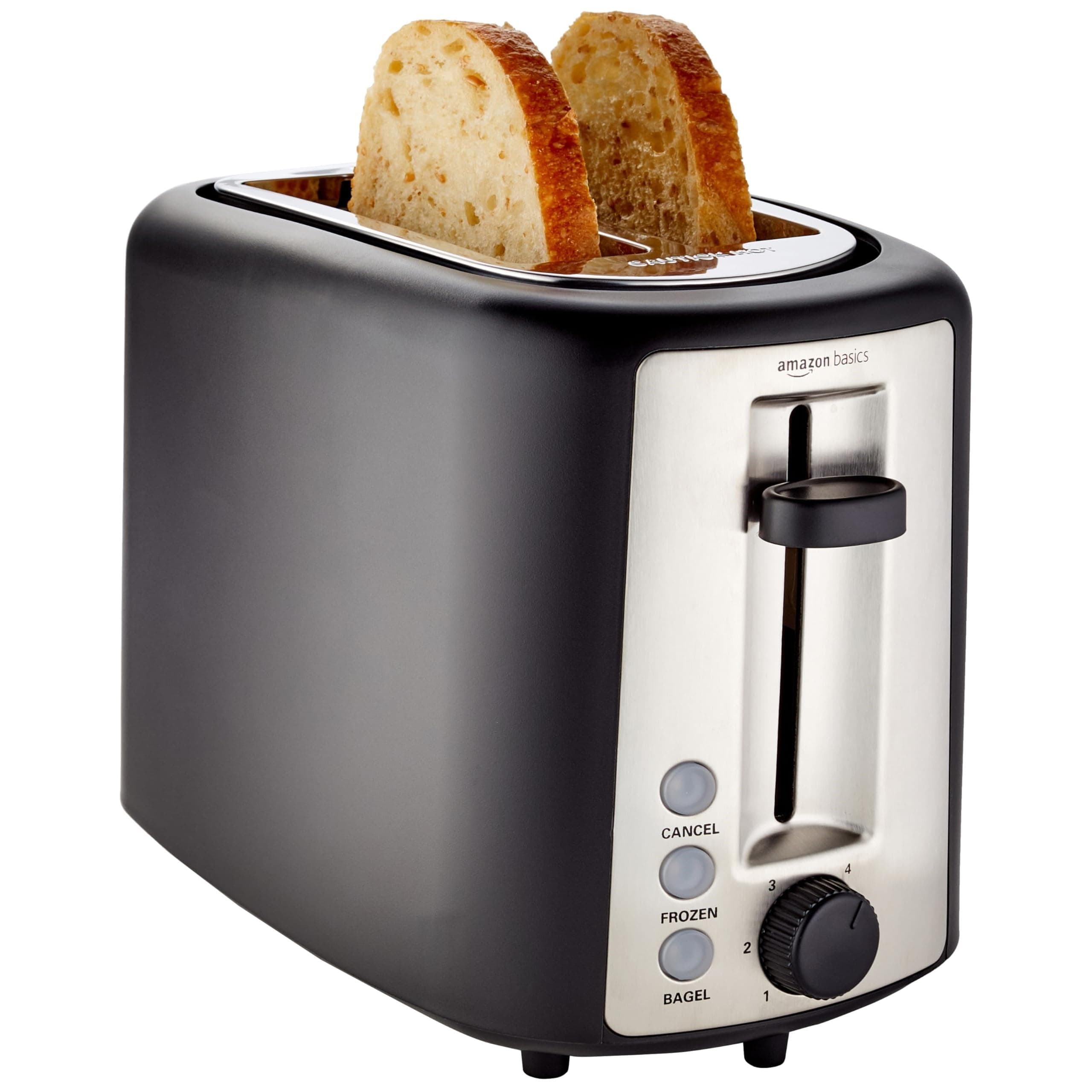 2 Slice Toaster, Extra Wide Slots for Bagels, 6 Browning Settings, Removable Crumb Tray, Defrost/Cancel/Bagel Buttons, Cord Wrap, 900W, Black & Silver
