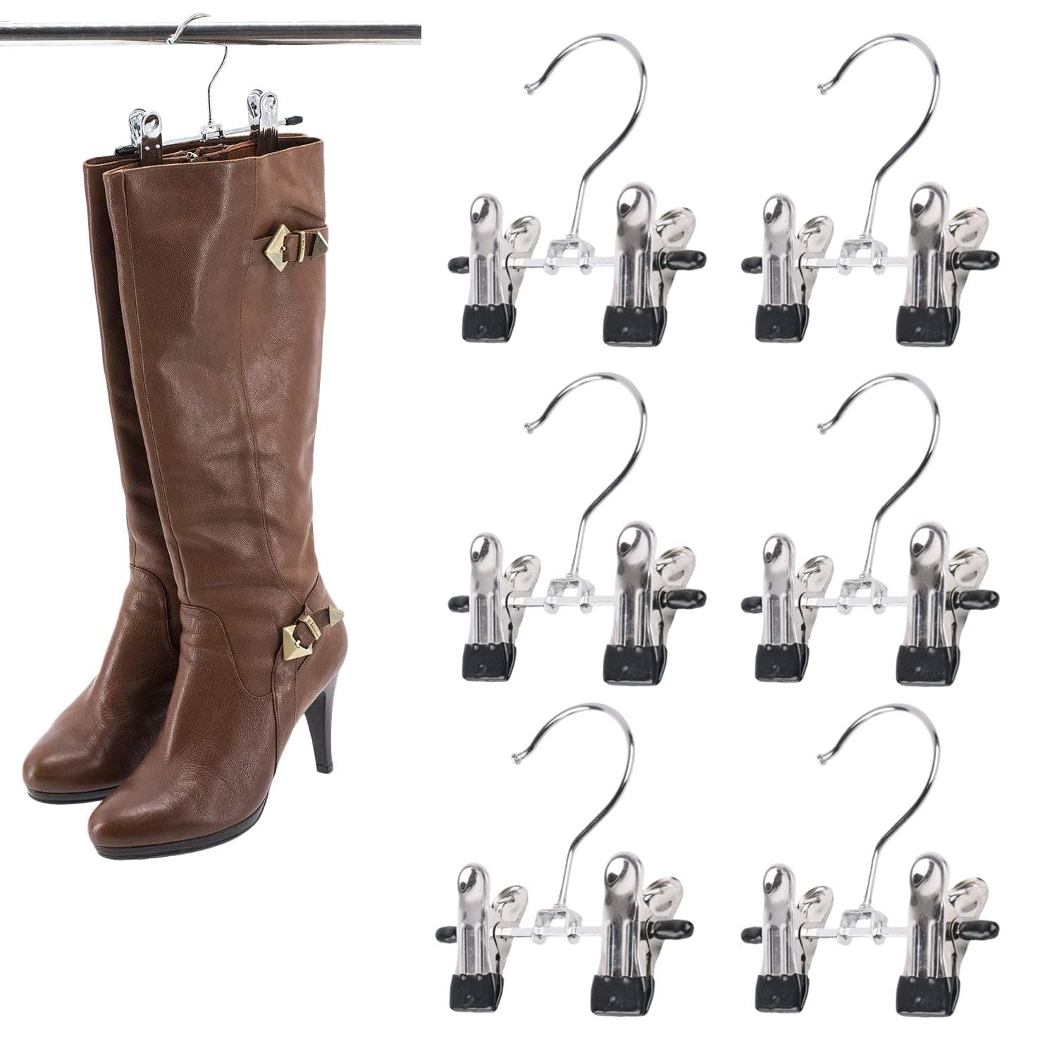 Double Adjustable Clips Boots Hangers,Space Saving Boots Socks Bags Hanging Clips Boot Holder Boot Organizer,Set of 6
