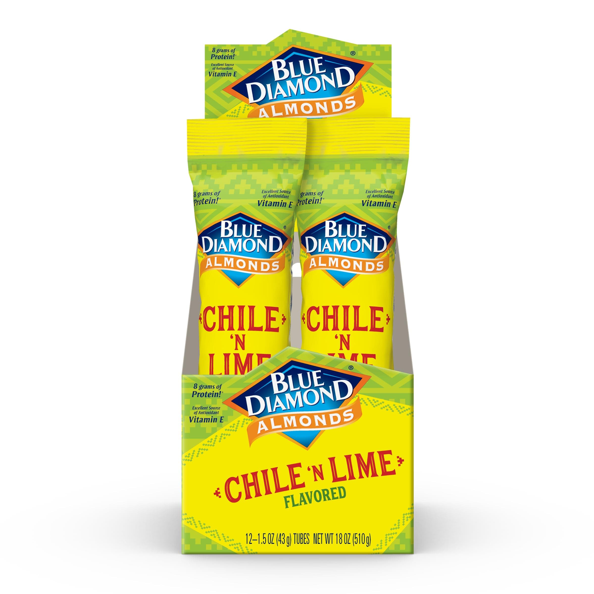 Single Serving Chile N Lime Tangy Flavored Snack Nuts, Non-GMO, Kosher, No Gluten Ingredients or Artificial Flavors, Bulk Pack, Great for Road Trips, Lunches, and On-The-Go, 12 Packs, 1.5 oz. Single Packs