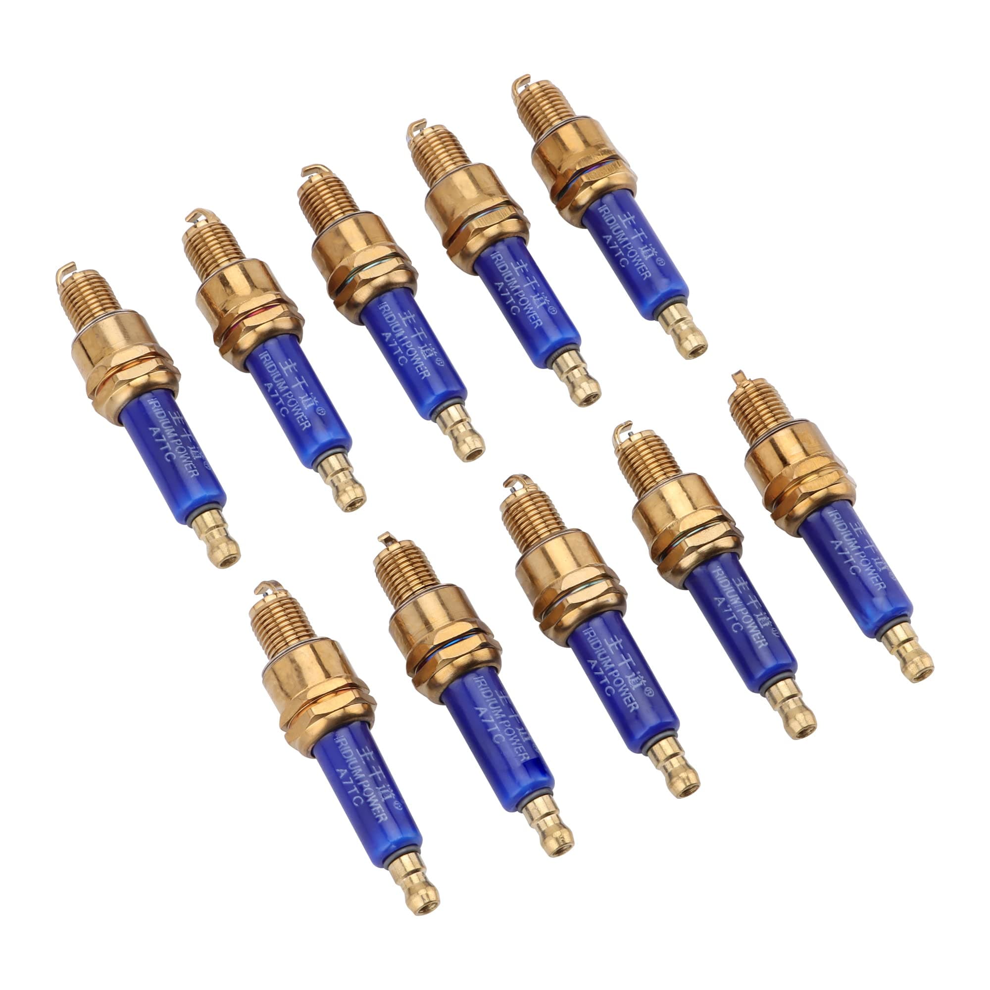GOOFIT 10 Pcs Motorcycle A7TC Spark Plug with 3 Electrode Replacement For GY6 50cc 70cc 90cc 110cc 125cc 150cc Moped Scooter ATV Quad Dirt Bike Go Kart