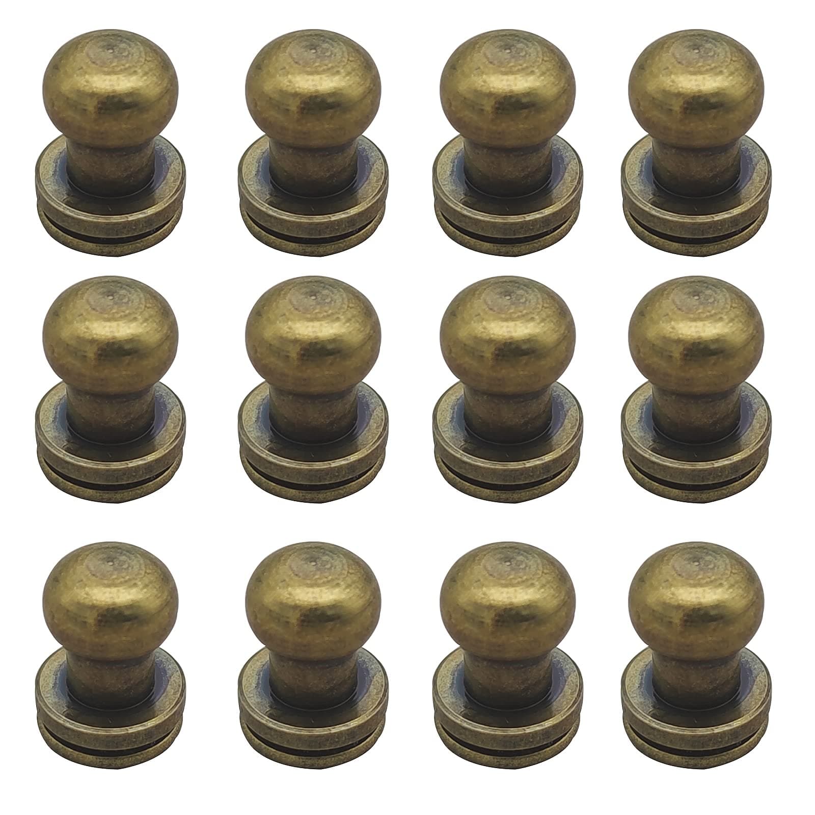 Denailey 12 Sets Solid Brass Round Head Button Stud Screw Leather Rivet Chicago Screws Button Rivets for Leather Craft Belt Wallet Handbag Repairs Decoration (Round Head Size 6mm, Antique Brass)