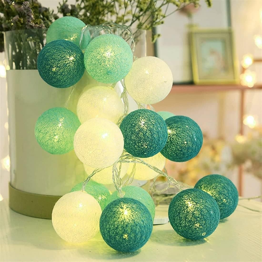 Fairy Lights LED String Lights Plug in Indoor - 3.8M 20 Pcs Cotton Ball String Lights White Xmas Fairy Lights Starry Wall Light Wedding Party Home Christmas Decoration