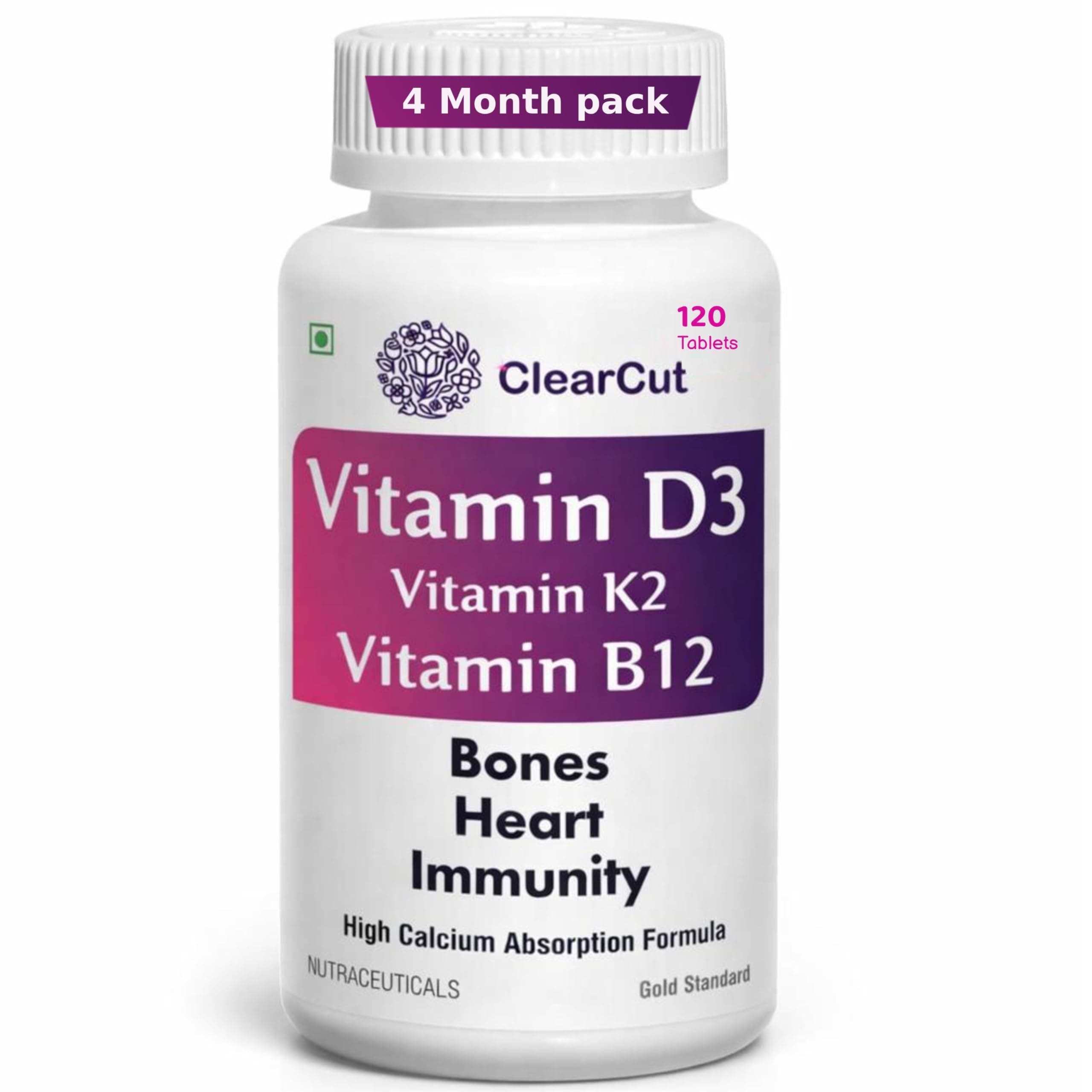 Vitamin D3 K2 B12 Calcium tablet Joints bones Boosting Immunity supplement for men women 120