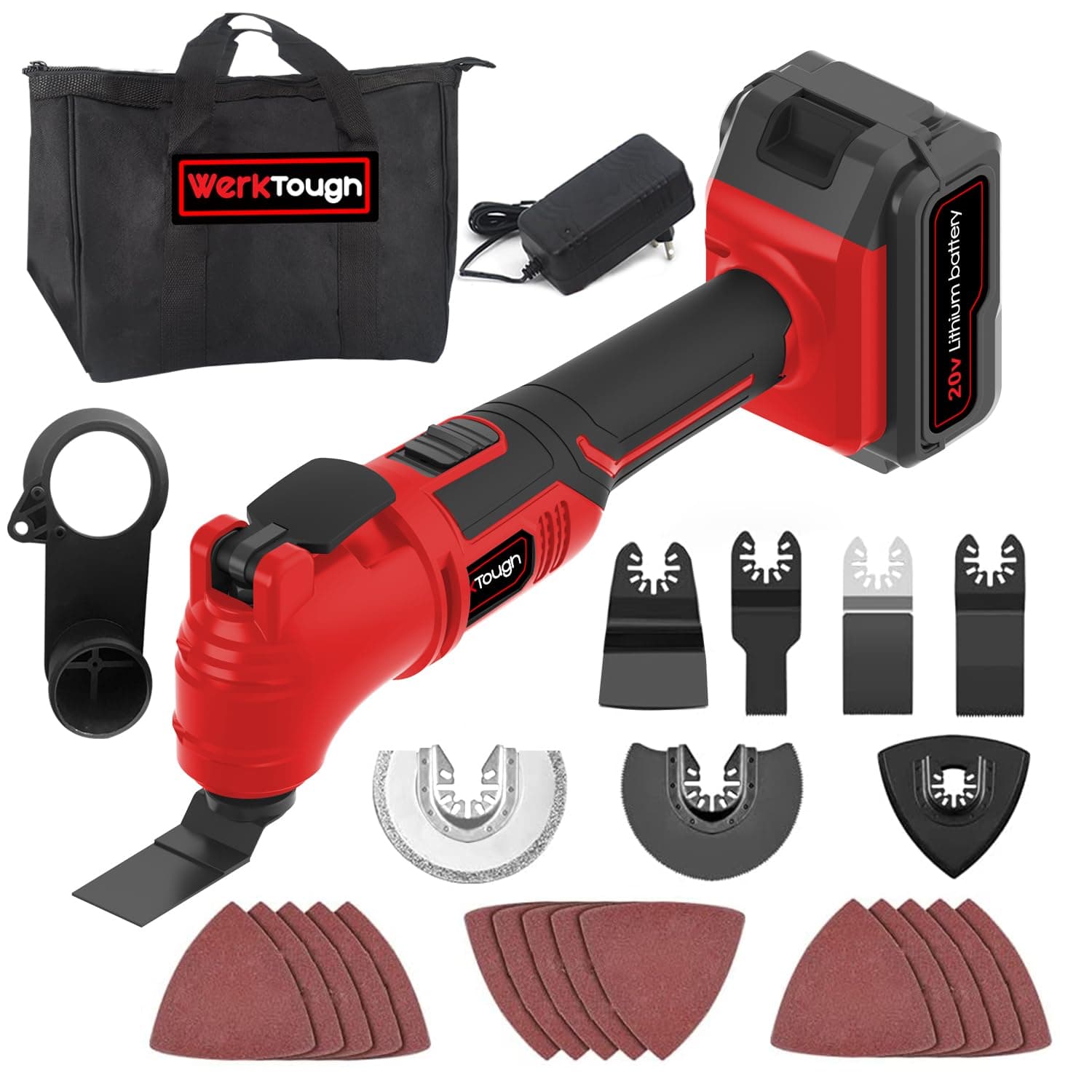 OS06 20V Cordless Oscillating Multi Tools 3°oscillating Angle Quick Charge/Release 20000rpm with 26pcs Tool Accessories-Cutting,Sanding,Scraping(Red)