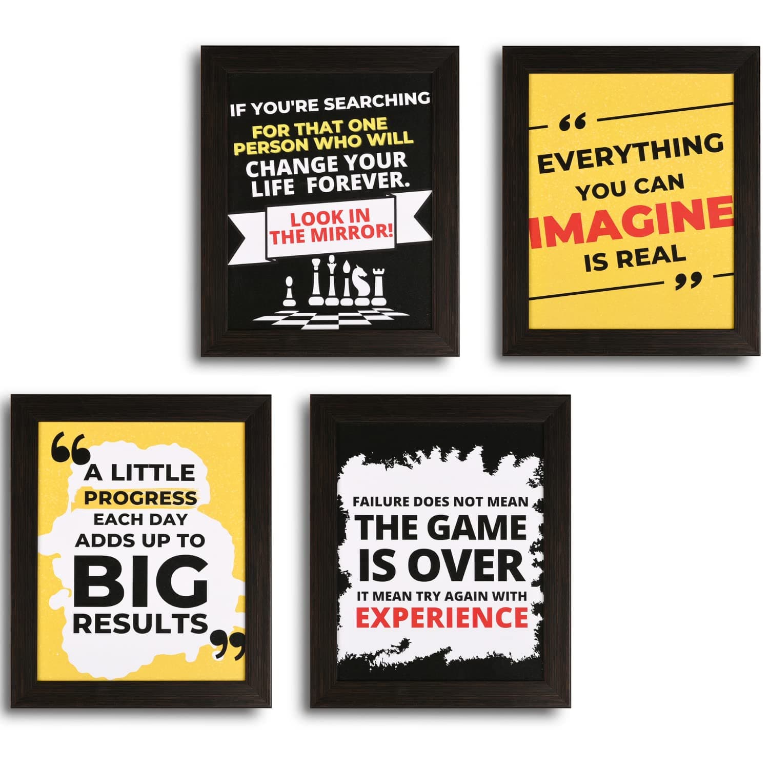 INSPIRING BRUSHFrames with Quotes, Inspirational Wall Frames for Home, Student Room Decoration Items | Set of 4 Synthetic Frames (9.5 INCH x 11.5 INCH).