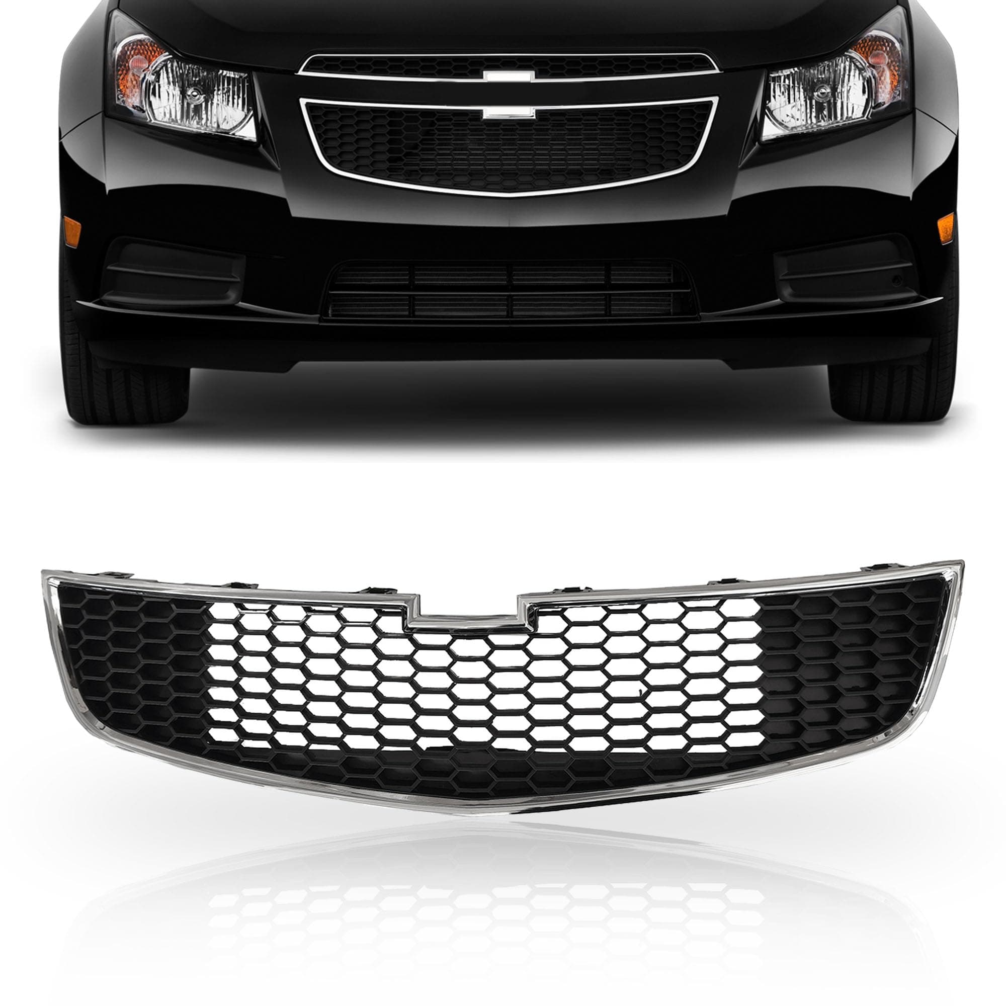 PartsFlow Grille Compatible With 2011 2012 2013 2014 Chevrolet Chevy Cruze Front Lower W/Chrome Trim Bumper Bottom Grill