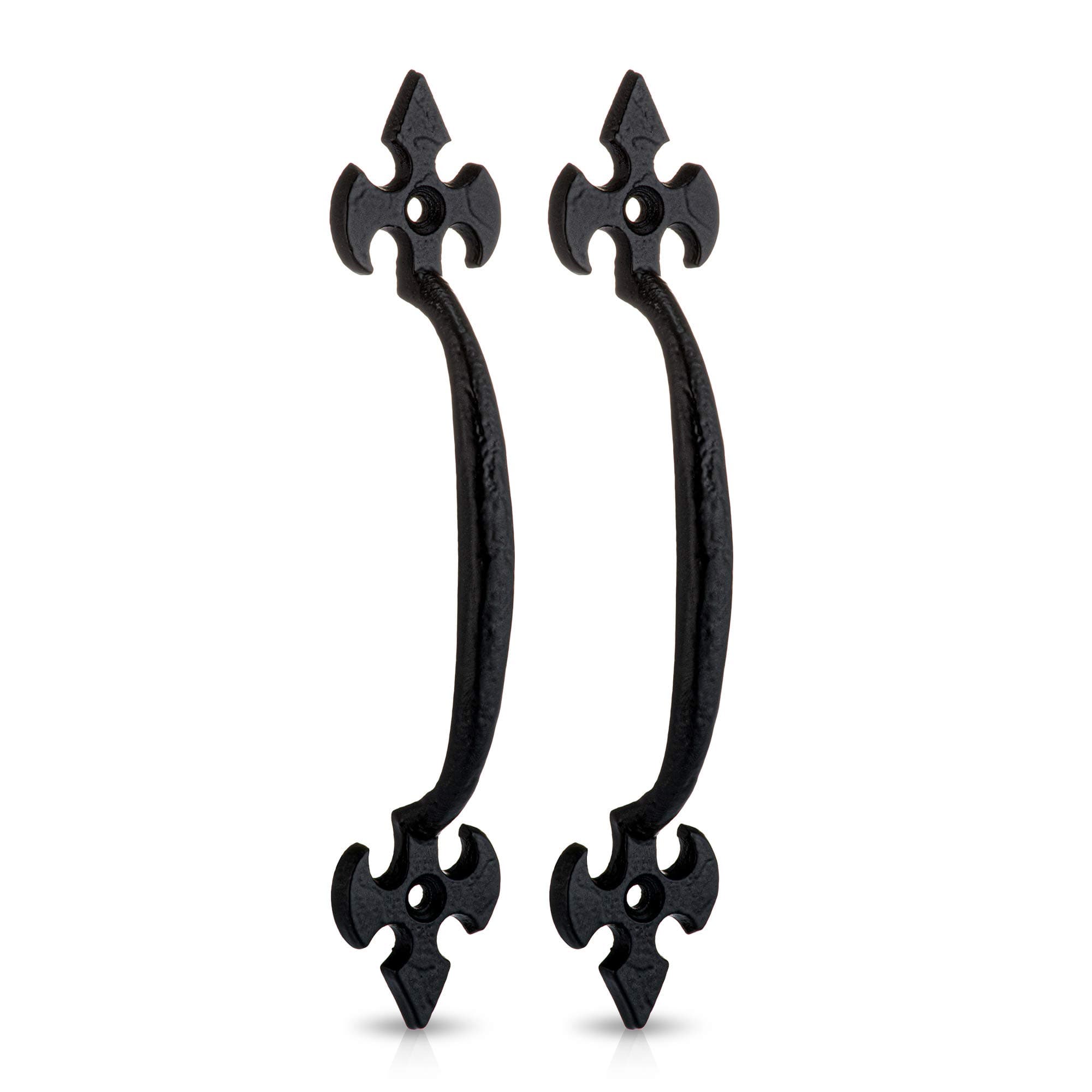 XFORT 160mm Black Fleur De LYS Door Handle Pull, Antique Black Pull Handle, Cast Iron Door Handle, Black Cabinet Handles, Rustic Barn Door Handle, Vintage Pull Handle for Cupboard/Shed/Gate, 2 Pack