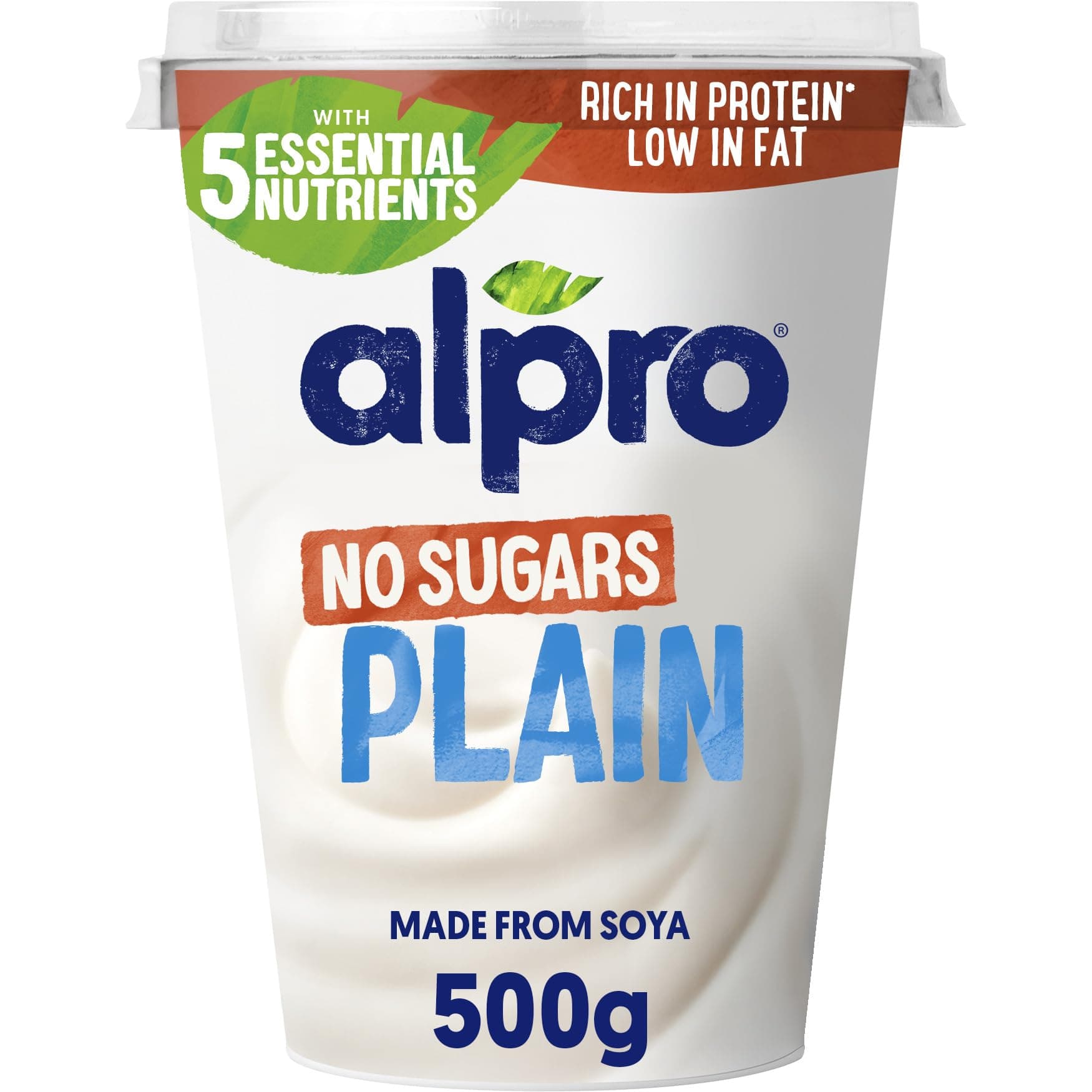 Alpro Plain No Sugars, Plant-Based & Soya Yoghurt Alternative, Vegan & Dairy Free, Big Pot, 500g