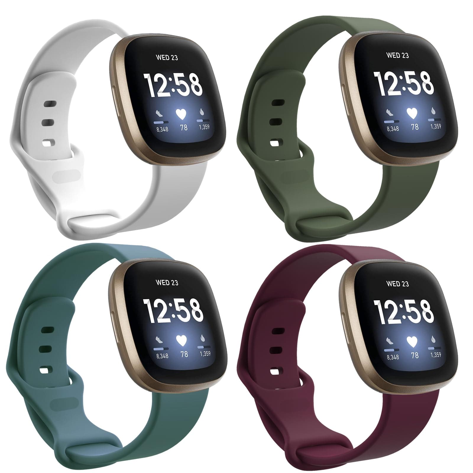 4 Pack Sport Bands Compatible with Fitbit Sense/Versa 3,Classic Soft Silicone Replacement Wristbands for Versa 3 Smart Watch Women Men