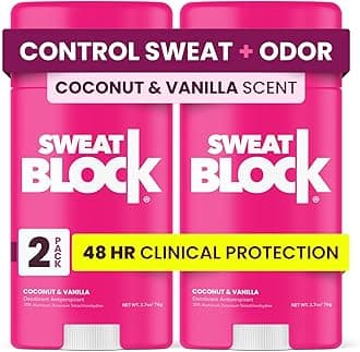 SweatBlock Clinical Strength Deodorant Antiperspirant for Women Coconut and Vanilla Scented 2 Pack 48 Hour Protection Against Sweat and Body Odor Gentle Daily Use Formula for Confidence and Freshness