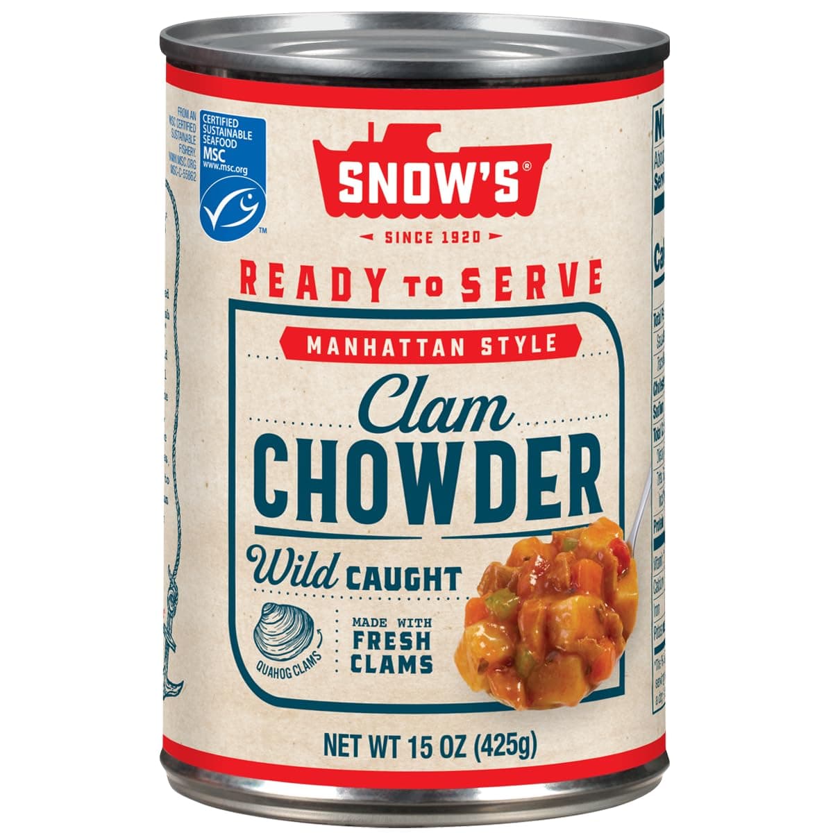 Manhattan Clam Chowder, 15 oz Can - 11g Protein per Serving - Ready-to-Serve Authentic Manhattan Style Recipe