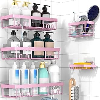 Moforoco Adhesive Shower Caddy Organizer Shelves Rack - 5 Pack Corner Bathroom Storage Organization, Home & Kitchen Decor Inside RV Accessories, Hanging First Apartment Household Camper Essentials
