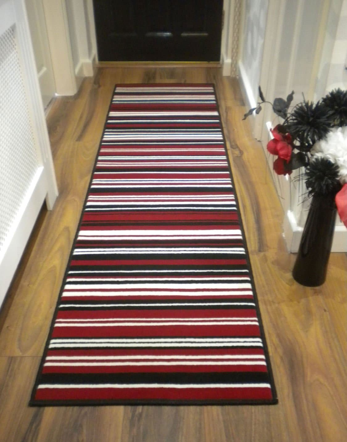 ELEMENT CANTERBURY Modern Stripe Rug Red Black Hall Runner 60cm x 220cm